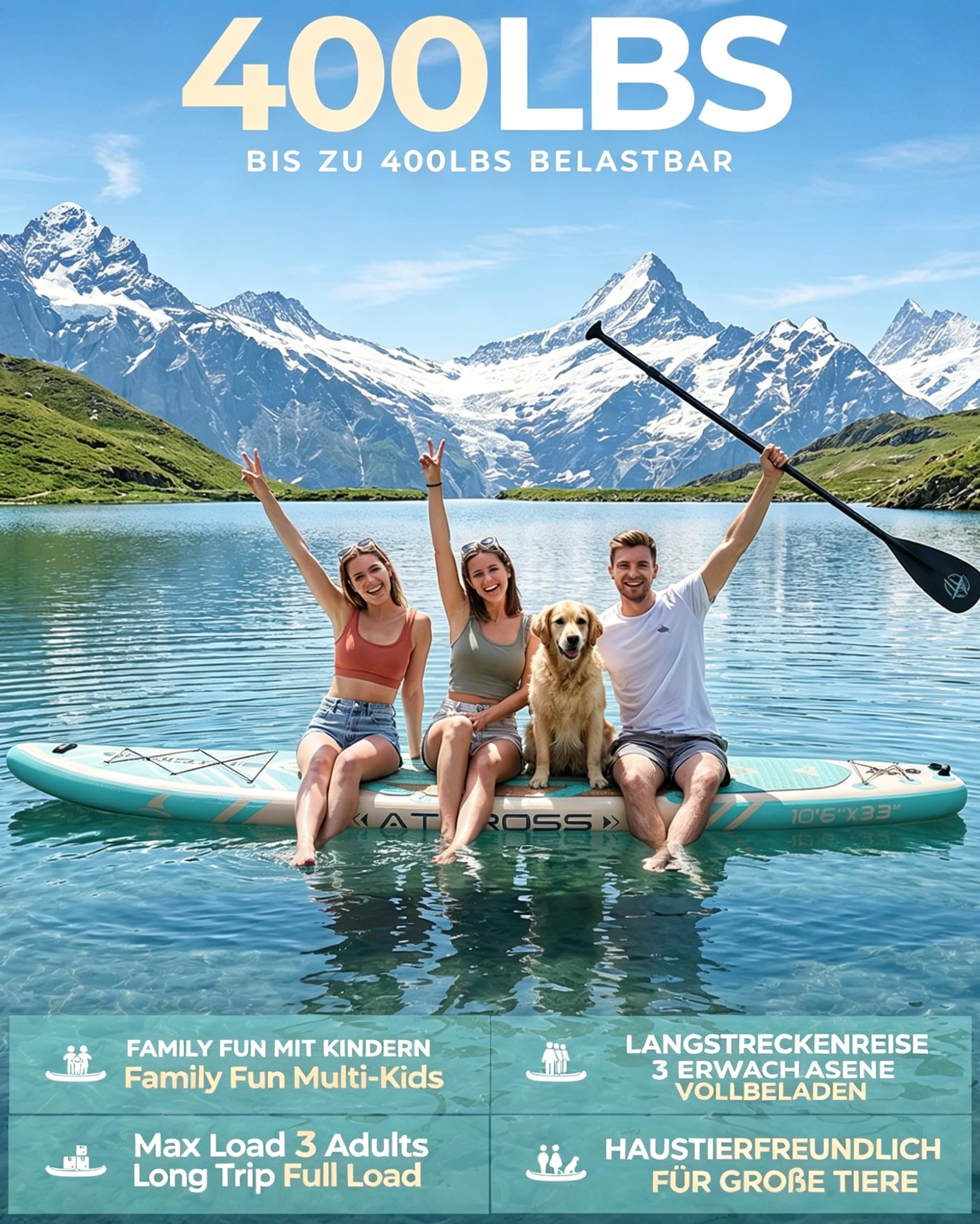 Stand Up Paddling Board, 320cm Stand Up Paddle mit Reichhaltigem Zubehör, SUP Board 200kg Tragkraft mit Eva-Rutschfestem Deck, Aufblasbare Paddleboard Geeignet für Erwachsene