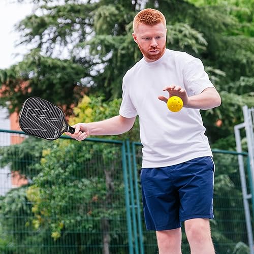 Miniatura 7 de Juego de 4 palas de pickleball con bolas  Pro T700 superficie de fibra de carbono, núcleo de panal de polipropileno de 0.630 pulgadas, palas de