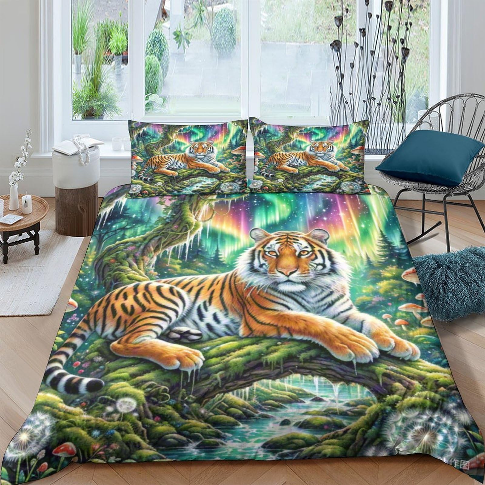 Housse de couette tigre 3D 220x240 parure de lit microfibre enfants garçons