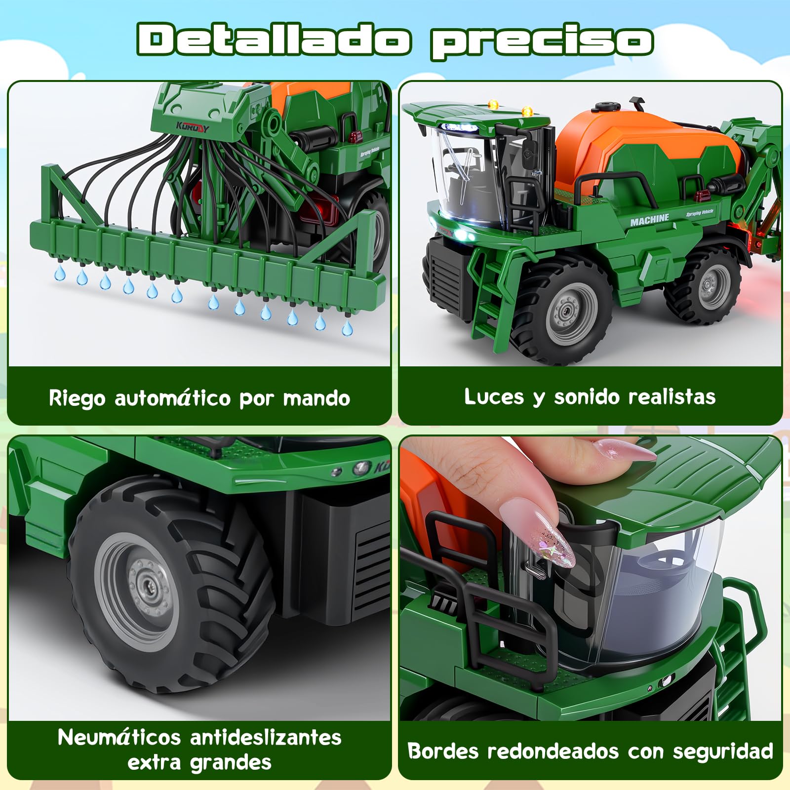 Ulikey Tractor Teledirigido, RC 2.4Ghz Tractor Electrico para Niños con Riego, Luz y Sonido, Vehículo de Granja Juguete Set para Niños de 3 Años