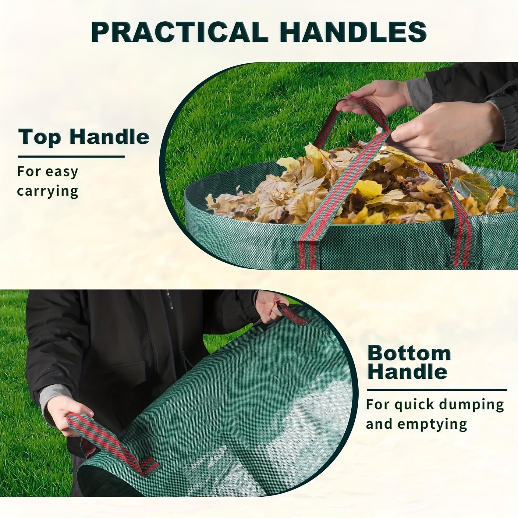 Borsa per la raccolta delle foglie con coperchio, tracolla e coulisse - riutilizzabile Sacco detriti giardino