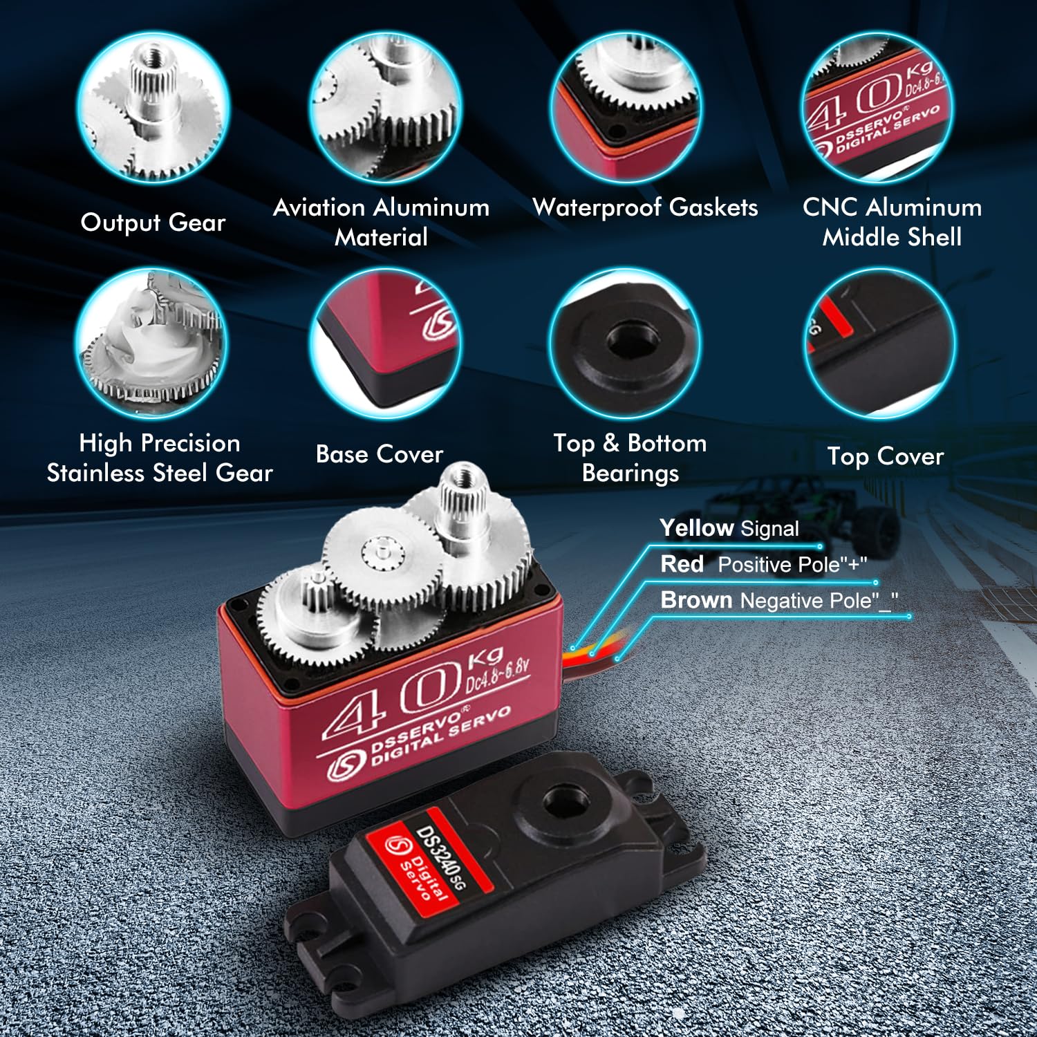 Servo digitale ad alta coppia, 40 kg, parti RC per auto RC in scala 1/10, 4x4, 4x4, VXL, TRX-4, SCX10 III, Everest-10, sterzo RC Servo impermeabile (2 pezzi, 40 kg-270 gradi)
