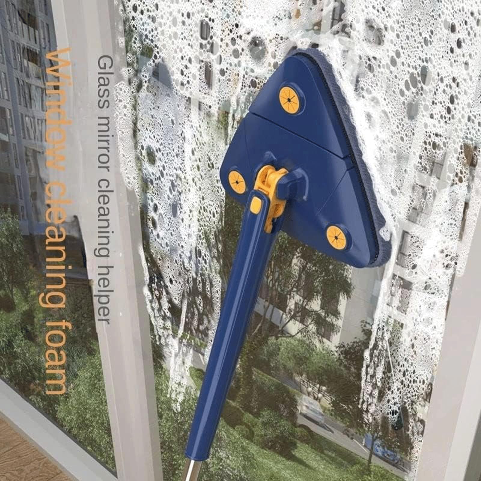 Mopa de limpieza triangular giratoria de 360 grados con cabezal de microfibra ajustable extensible de mano larga retráctil, limpiador de polvo seco y húmedo, 2 almohadillas reutilizables incluidas