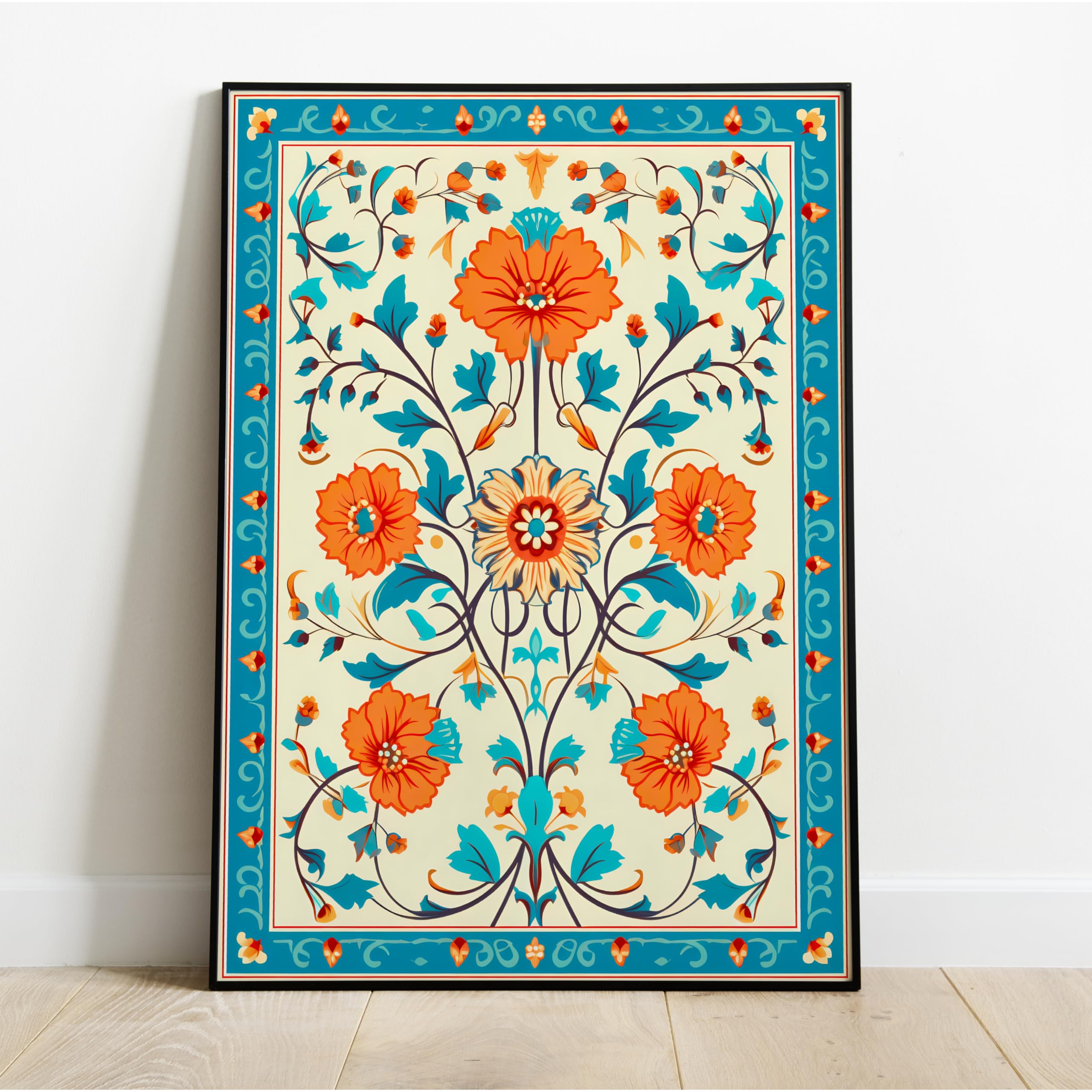 Persian Floral Wallart - Bed Photo Ceremony Decore Indian Art India Pichwai Wall Decor Print Desi Gift Home Painting Mughal Folk Traditional Hindu Persian Poster (10 X 13 Inches)