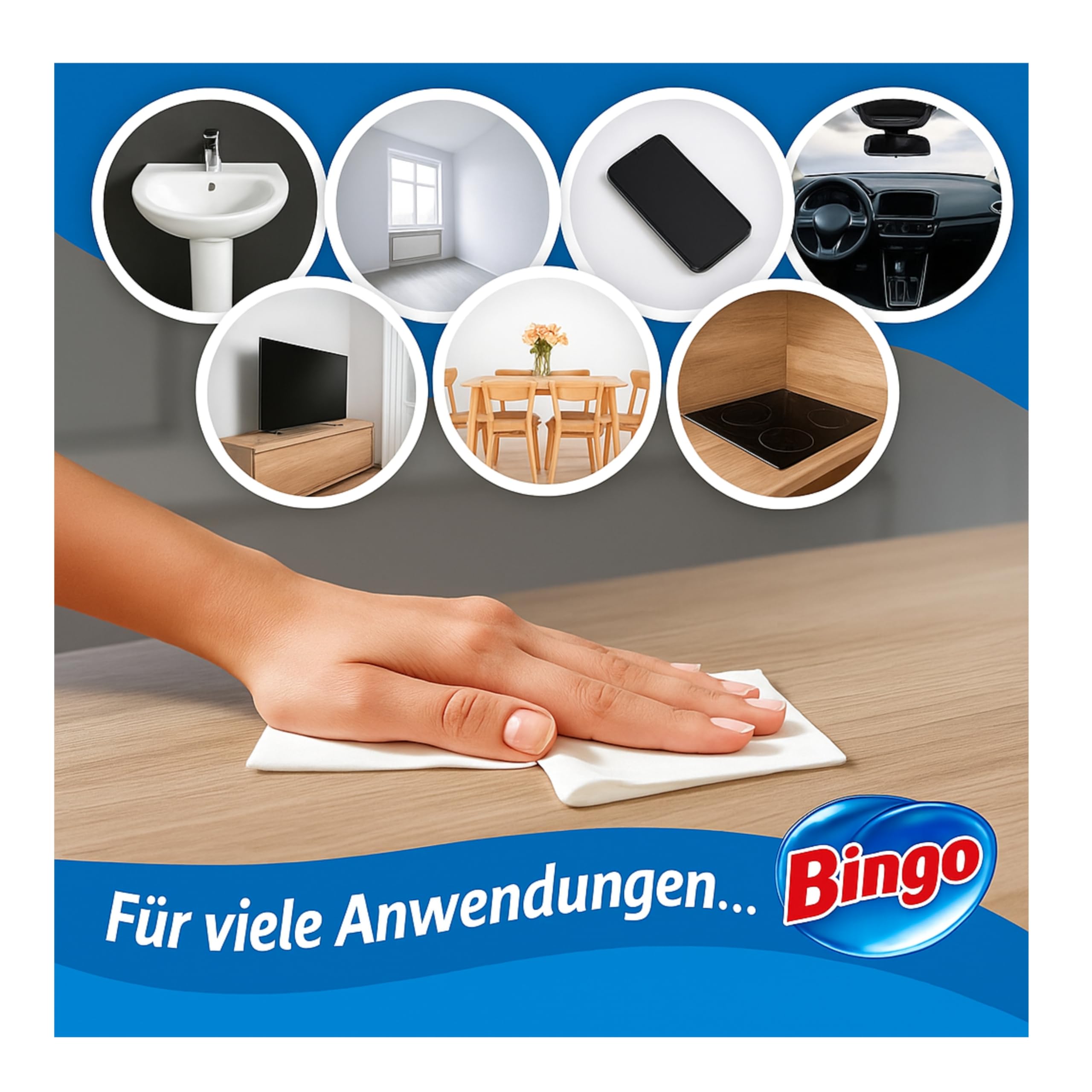 Bingo 6X Reinigungs Streifenfrei Oberflächenreinigungstücher Staubreiniger Kraftvolle Markenqualität Glas & Oberflächen – Schnell trocknend Tischtücher, Farbe: Lavendel, Anzahl der Artikel: 6