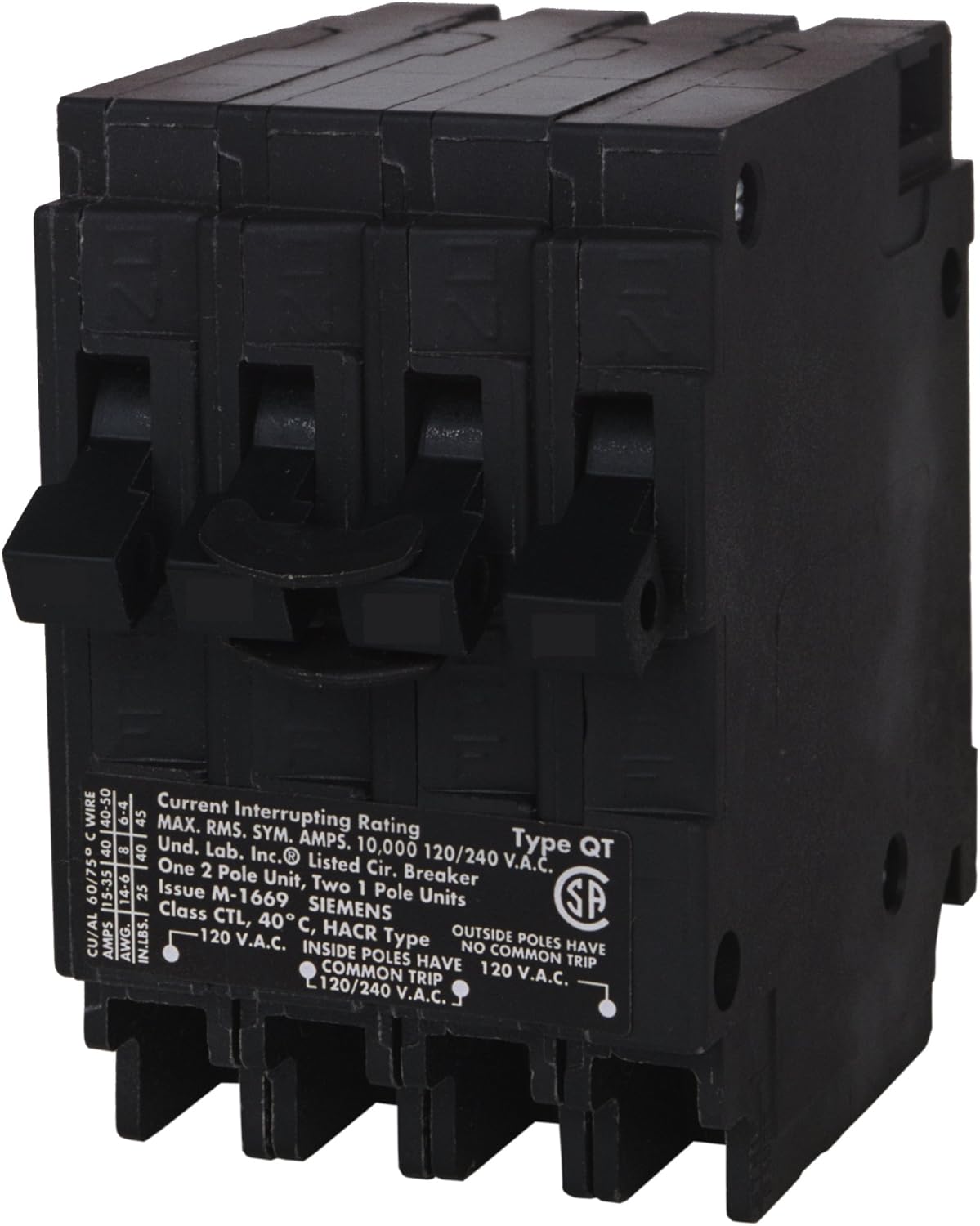 Product image for SIEMENS MP24015 BREAKER (2)15A 1P/(1)40A 2P 10K MH-T