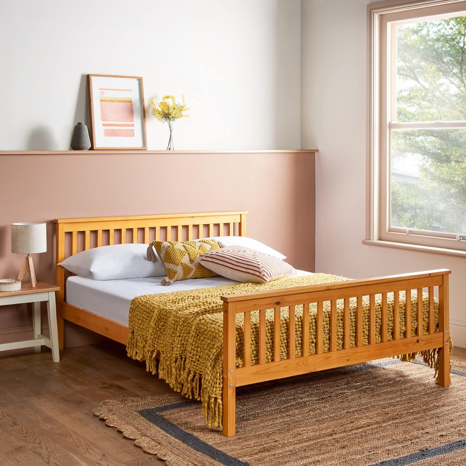 Home Treats Double Bed 4ft6 Wood Pine Solid Wooden Bed Frame For