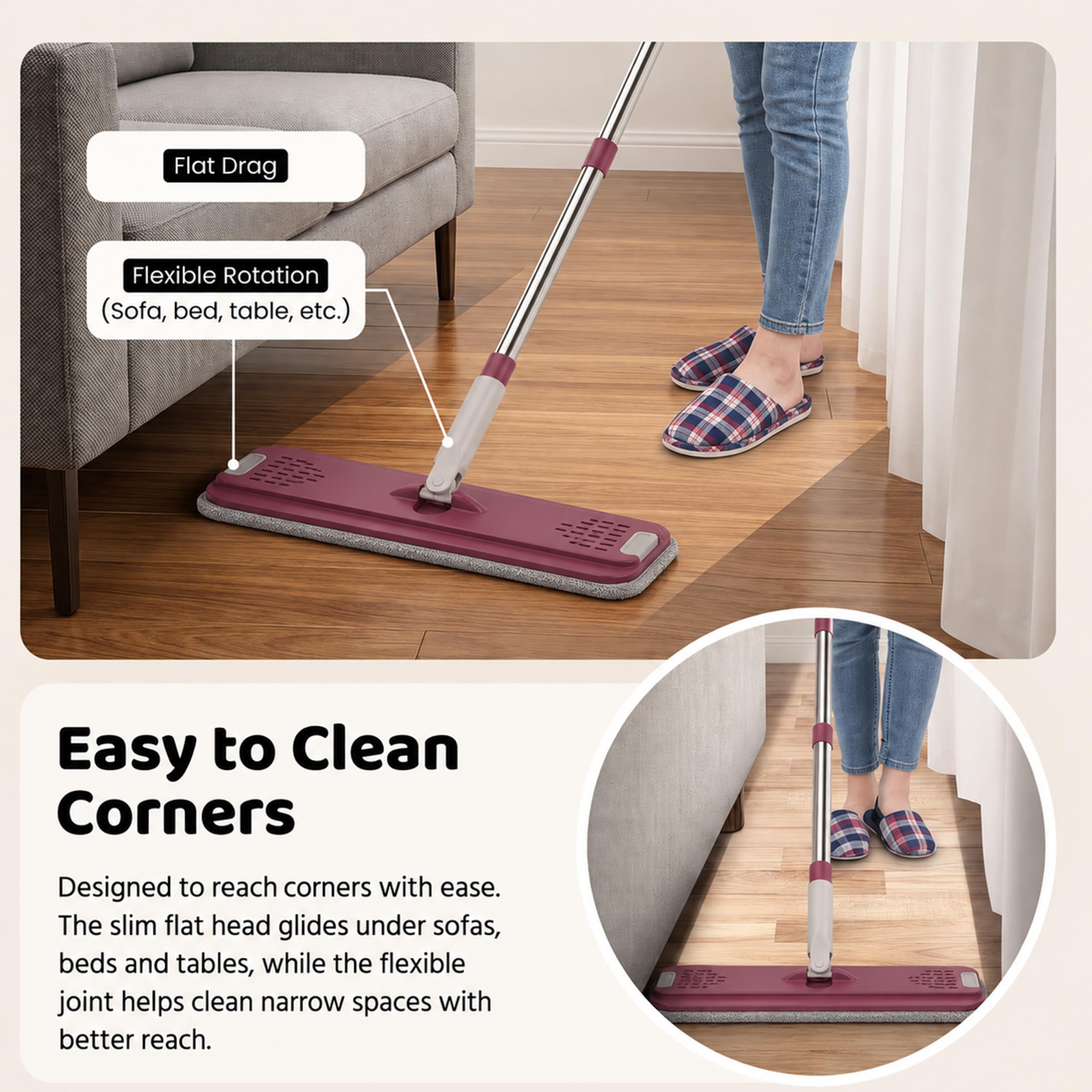 UPC 360° Rotating Microfiber Mop - Hands-Free Cleaning -5