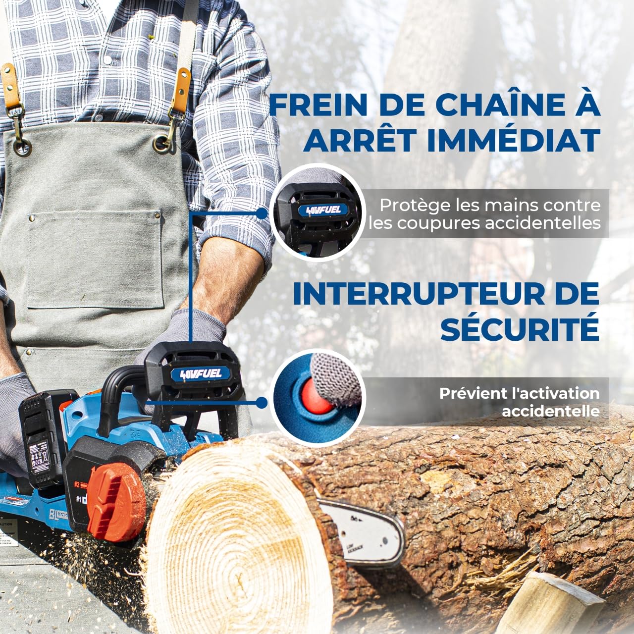 Dong Cheng Tronçonneuse sans fil 40V, Tronçonneuse à Batterie 38 cm de longueur de coupe, Moteur sans balais 14 m/s vitesse de coupe, fournie avec 2 batteries 4,0 Ah et Chargeur