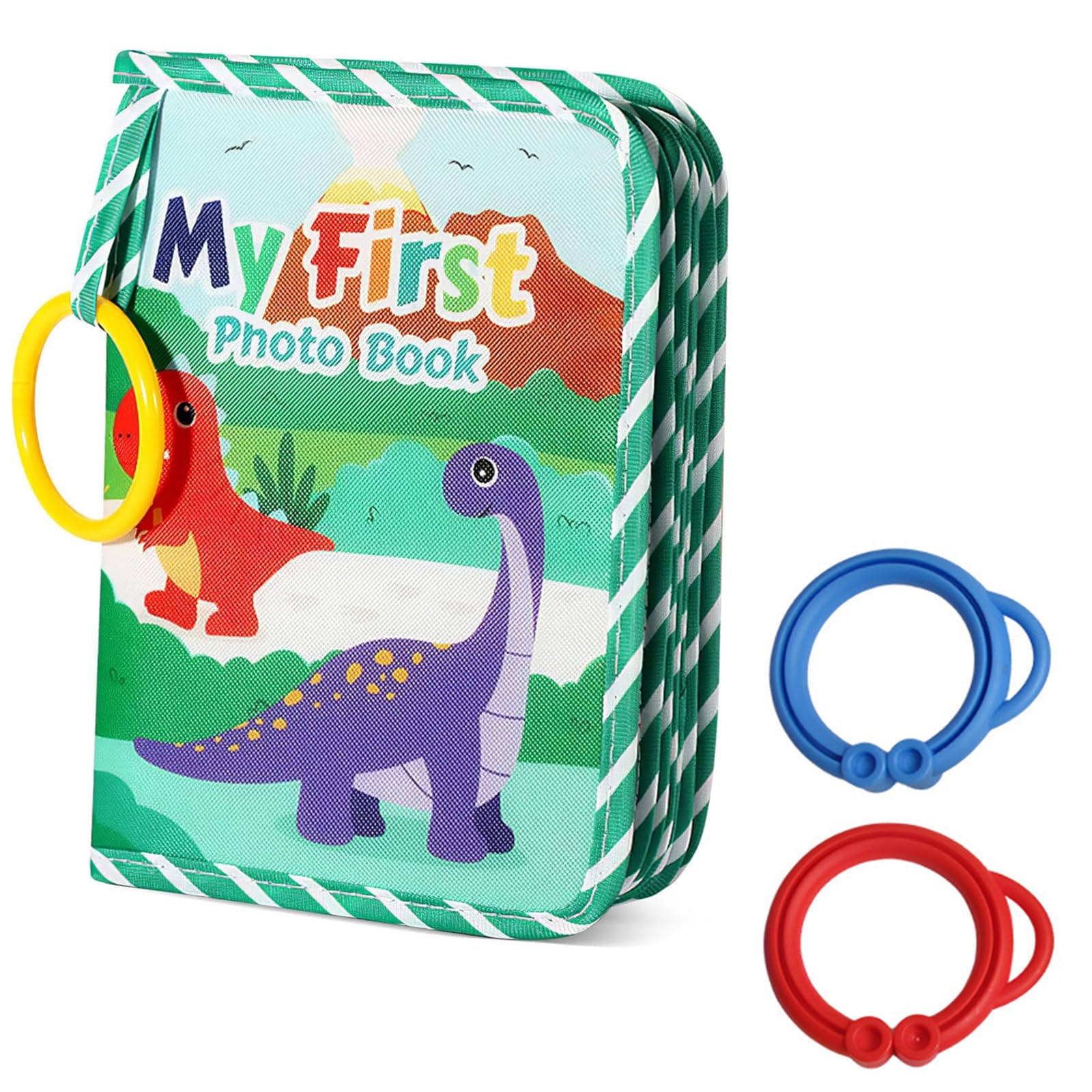 My First Baby Photo Album With 2 Grip Handle Toys - Safe Materials, Bright Colors and Hanging Design to Record Your Child's Growth