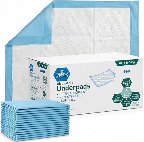 Miniatura 9 de MED PRIDE Almohadillas desechables de 23 x 36 pulgadas (25 unidades) para incontinencia, Chux, fundas de cama, entrenamiento de cachorros,