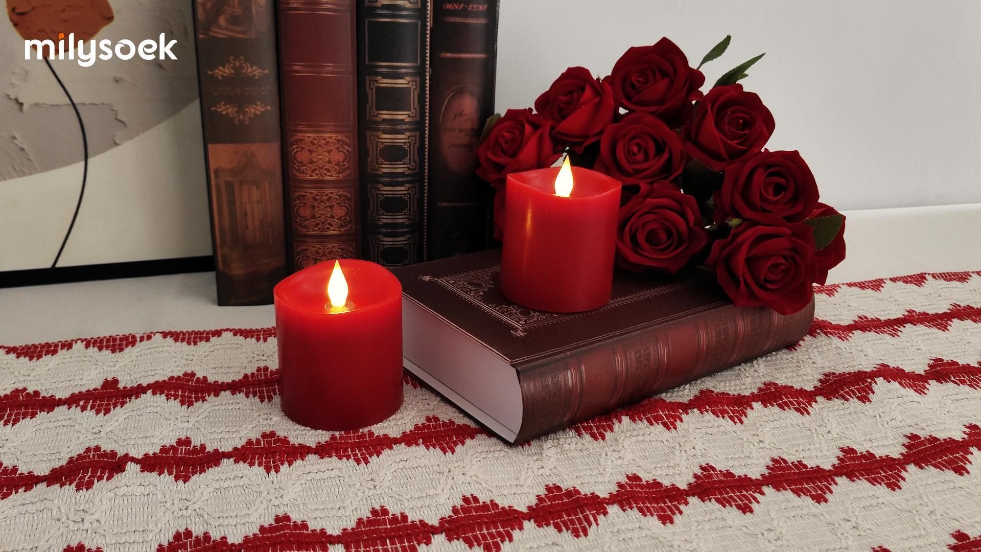 Image of 3x3 Flickering Flameless Candles Set of 2, LED Battery Operated Candles, 3 inch Flameless Candles with Remote Control, Suitable for Wedding Holiday Decoration,Red