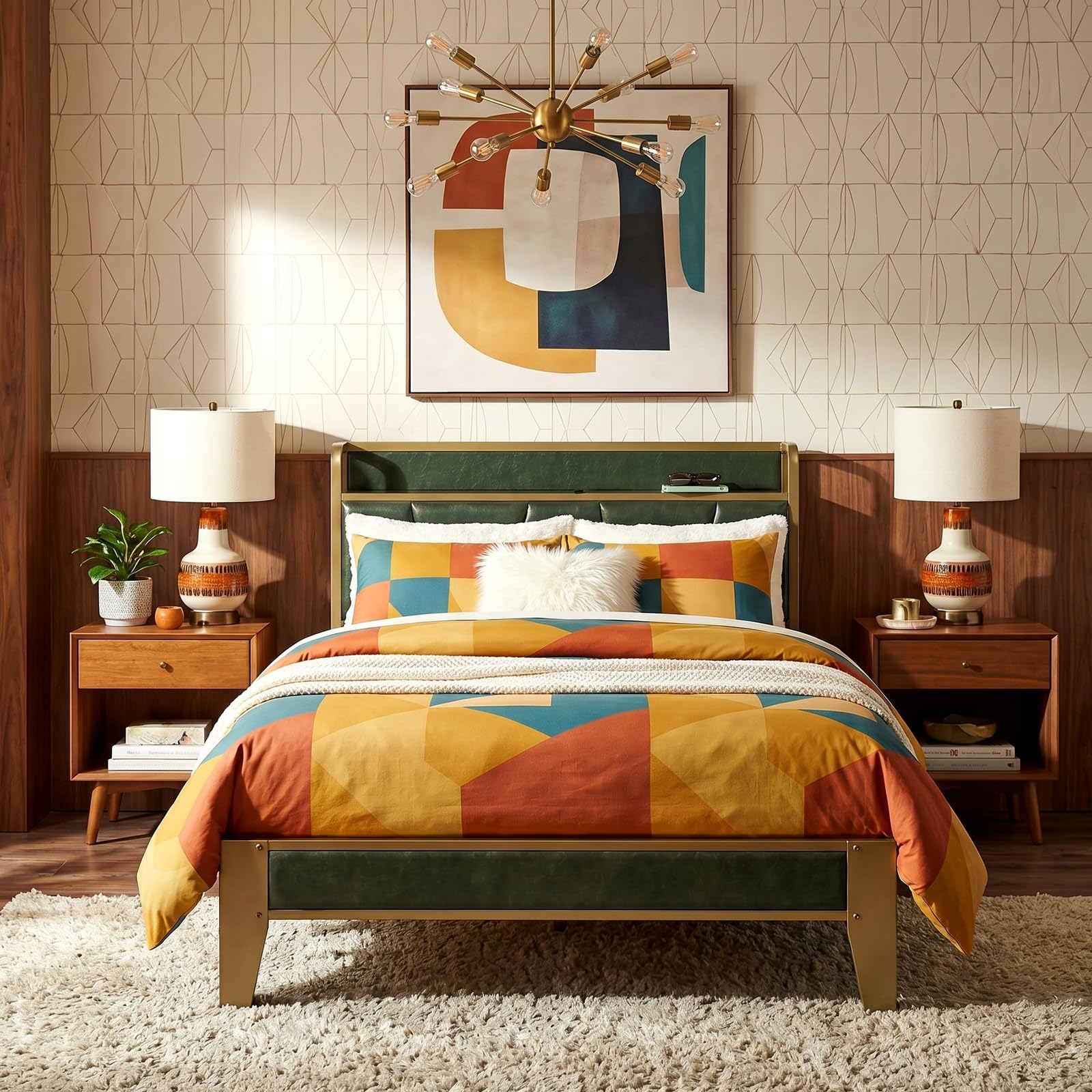 LIKIMIO Twin XL Bed Frame, Storage Headboard with Charging Station, Solid and Stable, Noise Free, No Box Spring Needed, Easy Assembly (Dark Green)