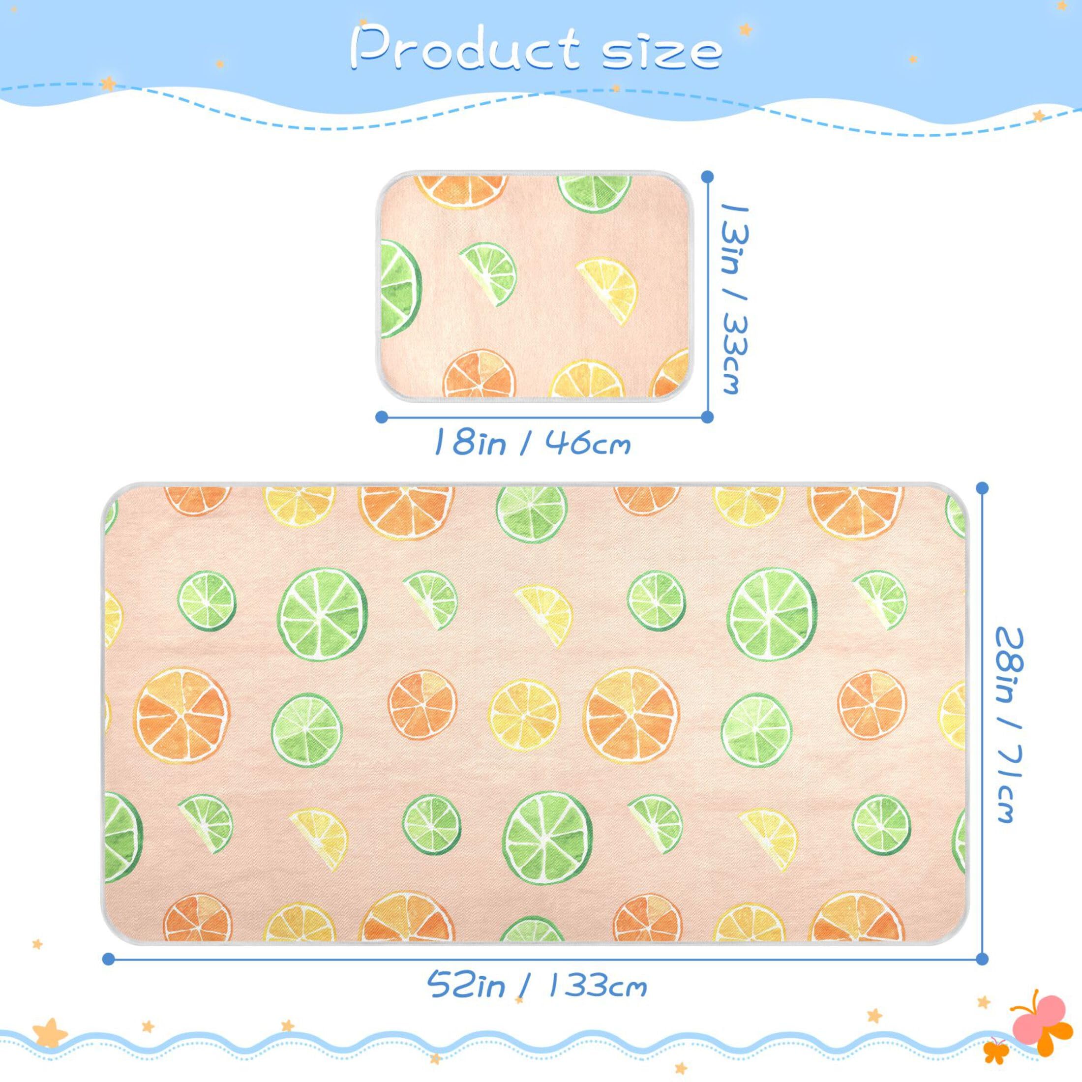 Takiito Citrus Slices Baby Cooling Mattress Pad, Soft & Breathable Cooling Mat Keep Baby Cool in Summer 28x52 in, Nursery Essential