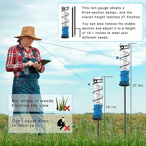 Miniatura 10 de Medidor de lluvia mejorado, medidor de lluvia a prueba de congelación al aire libre mejor calificado, fuente transparente grande de 7 pulgadas y