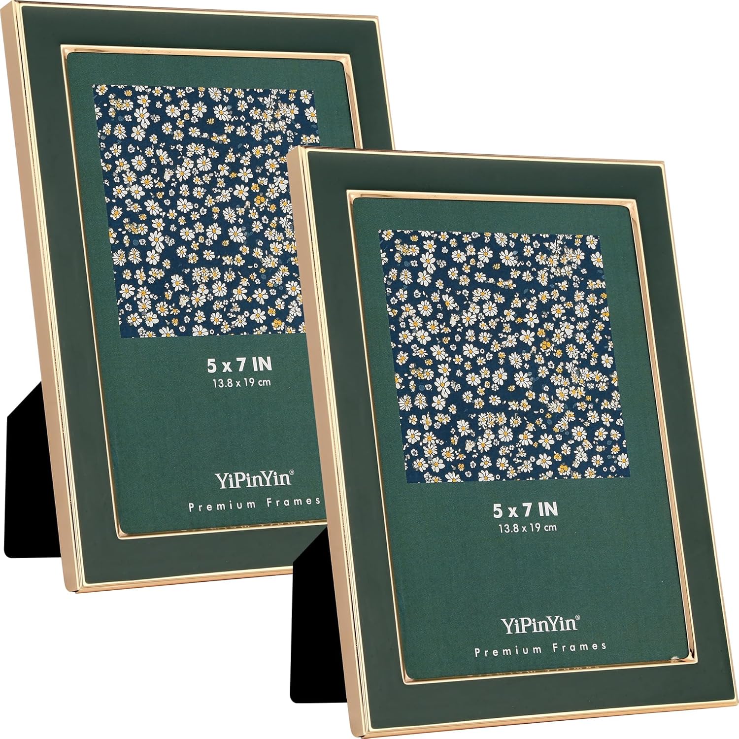 YiPinYin 2-Pack 5x7'' Jasper Green Picture Frames with Gold Plated Edge,HD-Real Glass & Velvet Back,Light Jasper Green Décor for Countertop,Counterspace,Tabletop Display,Bookshelf,Desk,Wall Décor