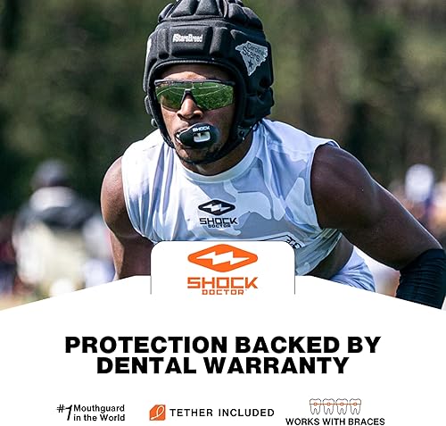 Miniatura 4 de Shock Doctor Protector de Labios, Protector Bucal para Adultos y Jóvenes de Fútbol Americano con Correa, Boquilla de Fútbol Americano Transpirable
