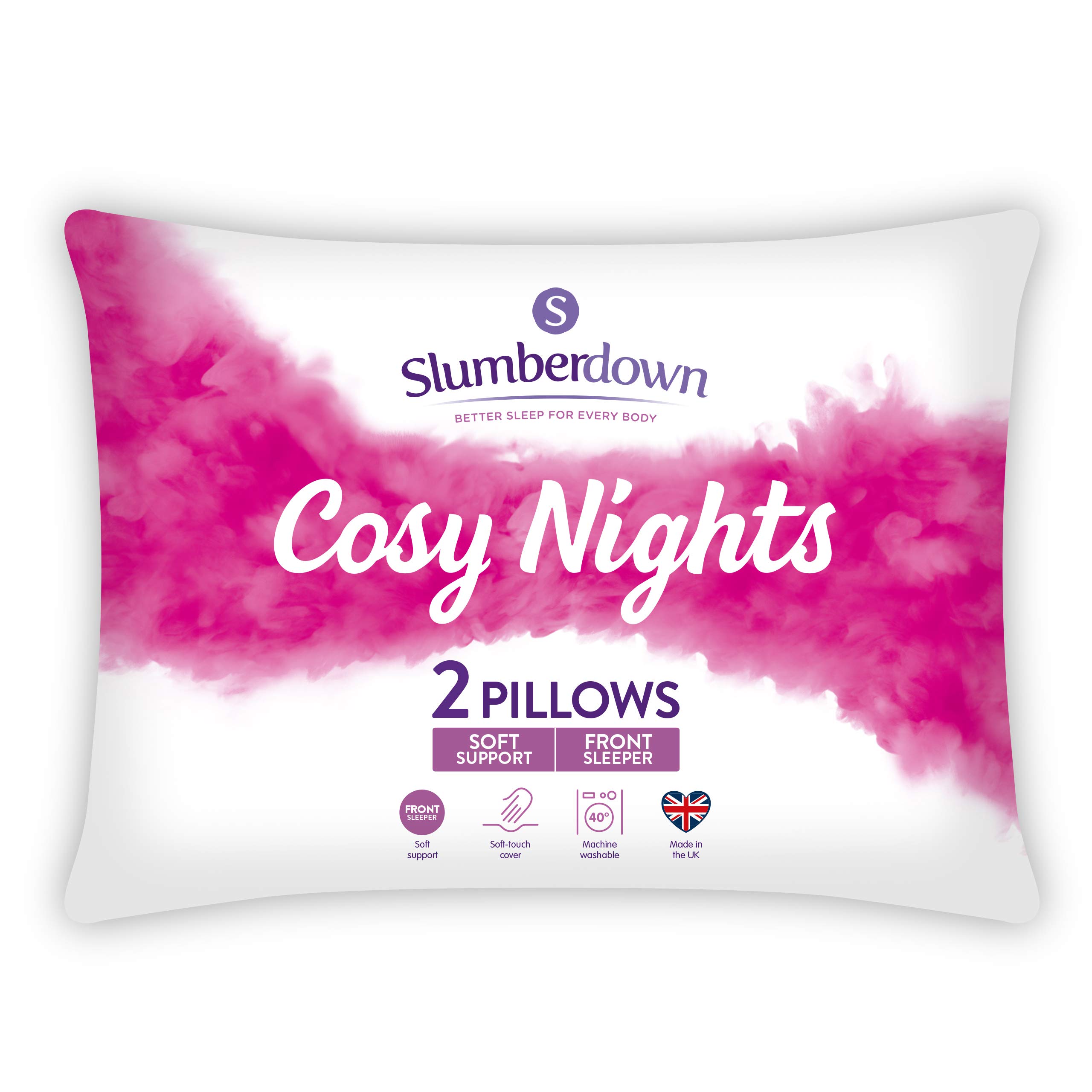 SlumberdownCosy Nights Pillows 2 Pack Soft Support Bed Pillows Designed For Front Sleepers Bed Pillows