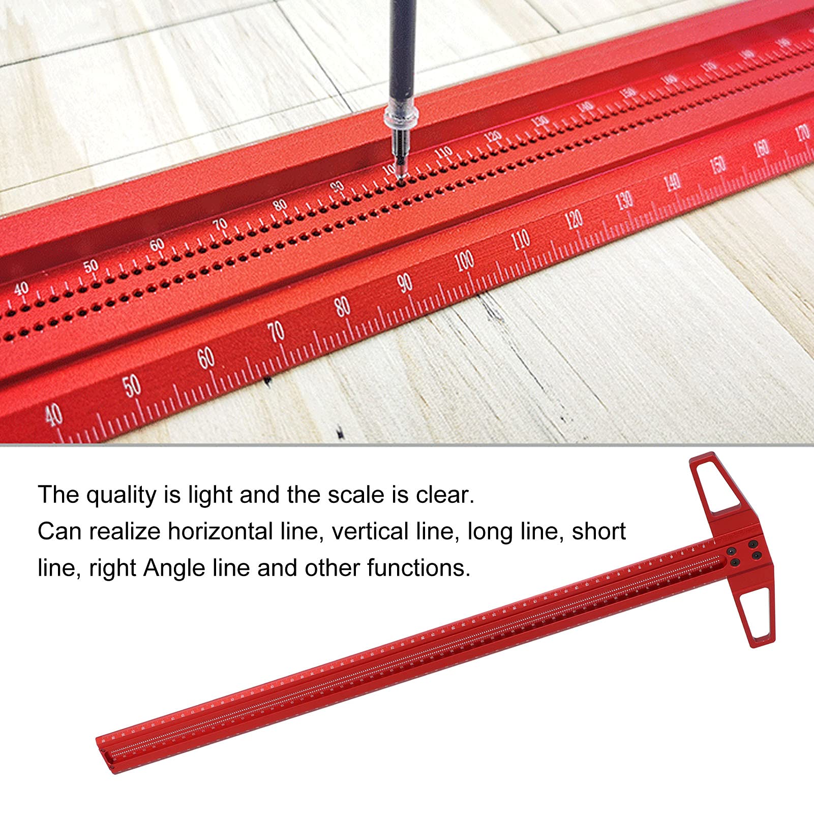 Akozon Righello per la Lavorazione del Legno, Calibro per Tracciare, Strumento di Precisione in Lega di Alluminio per Carpentiere, Vetro Rosso (600 mm (T600))
