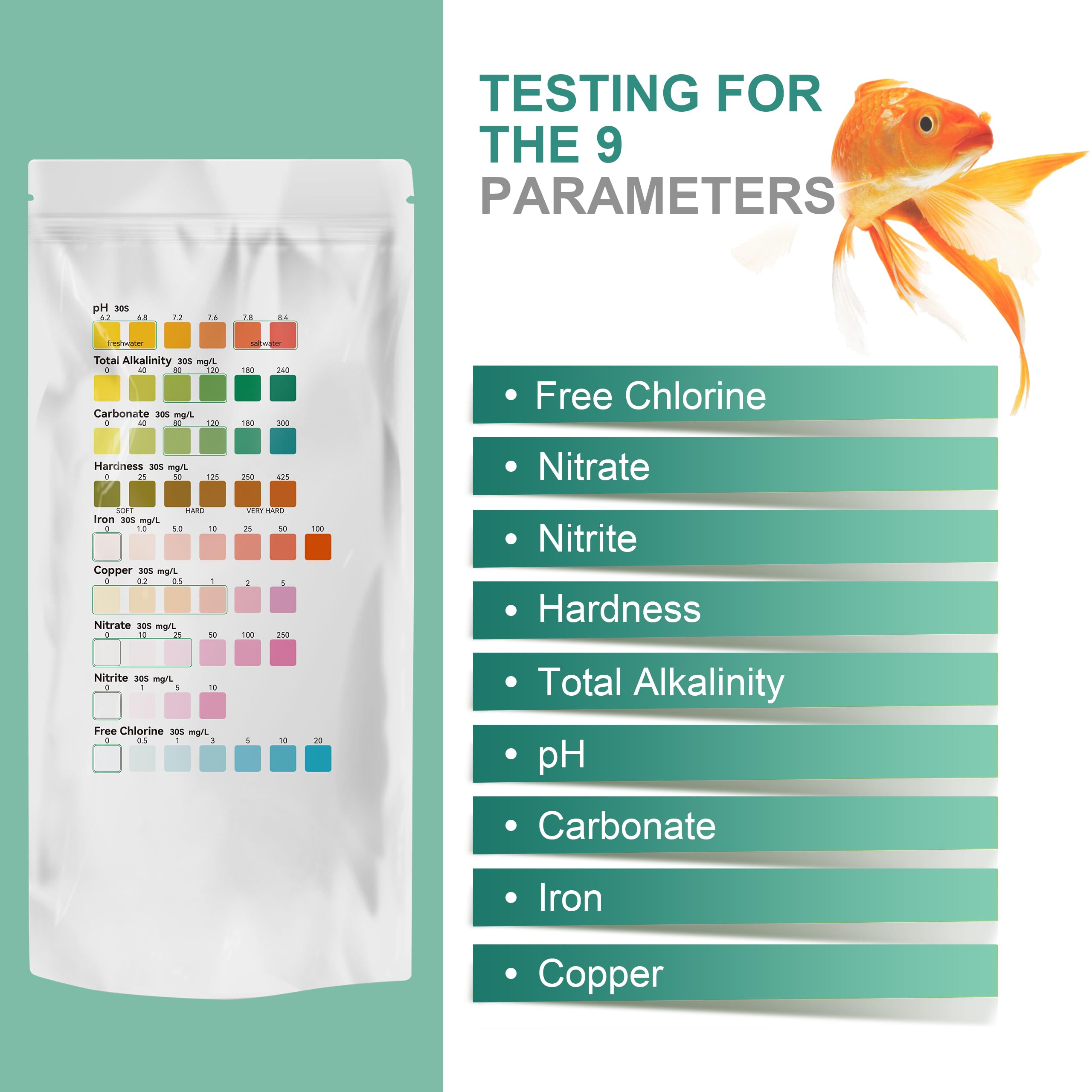 AAwipes Fish Tank Marine Water Test Strips 9-in-1 |25 Strips | Freshwater, Saltwater & Reef Tanks Quick & Accurate Test pH, Carbonate, Copper, Alkalinity, Hardness, Chlorine, Nitrate, Nitrite, etc - image 3