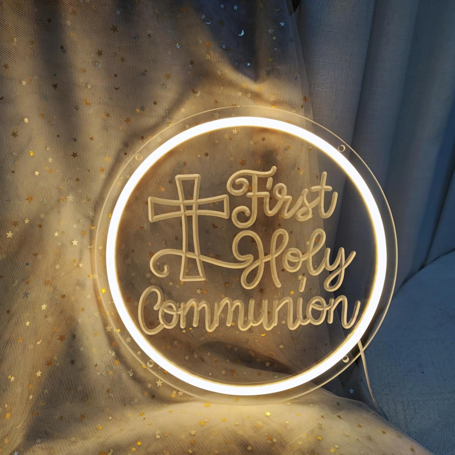 God Bless Neon Signs for Wall Decor, Neon LED Sign God Bless Baptism Decorations Primera Comunion God First Holy Communion Decorations for Baptism Party, 12.5" x 13.3"