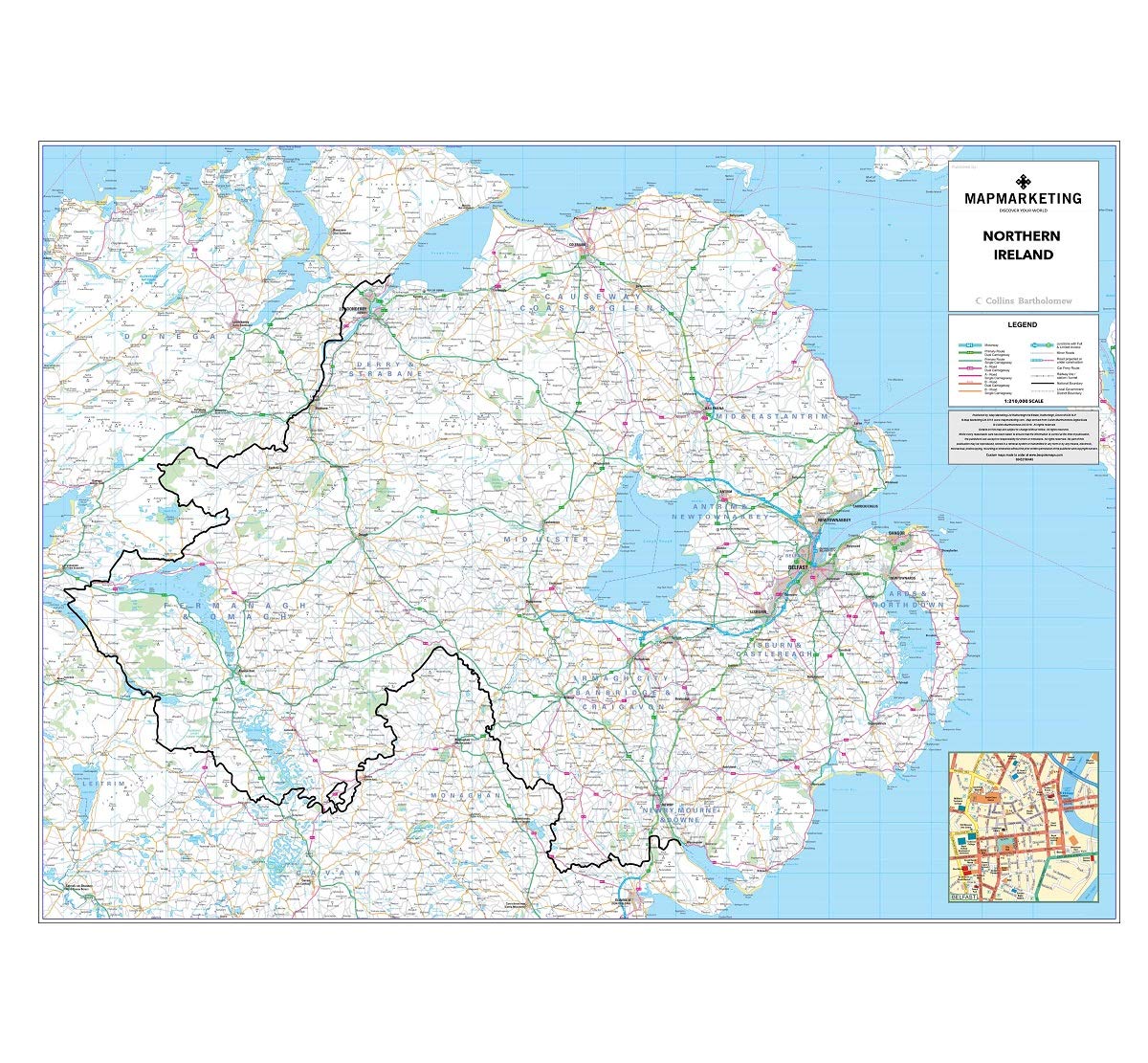 Northern Ireland Road Map Northern Ireland Road Map - Laminated Wall Map Of Northern Ireland :  Amazon.co.uk: Stationery & Office Supplies