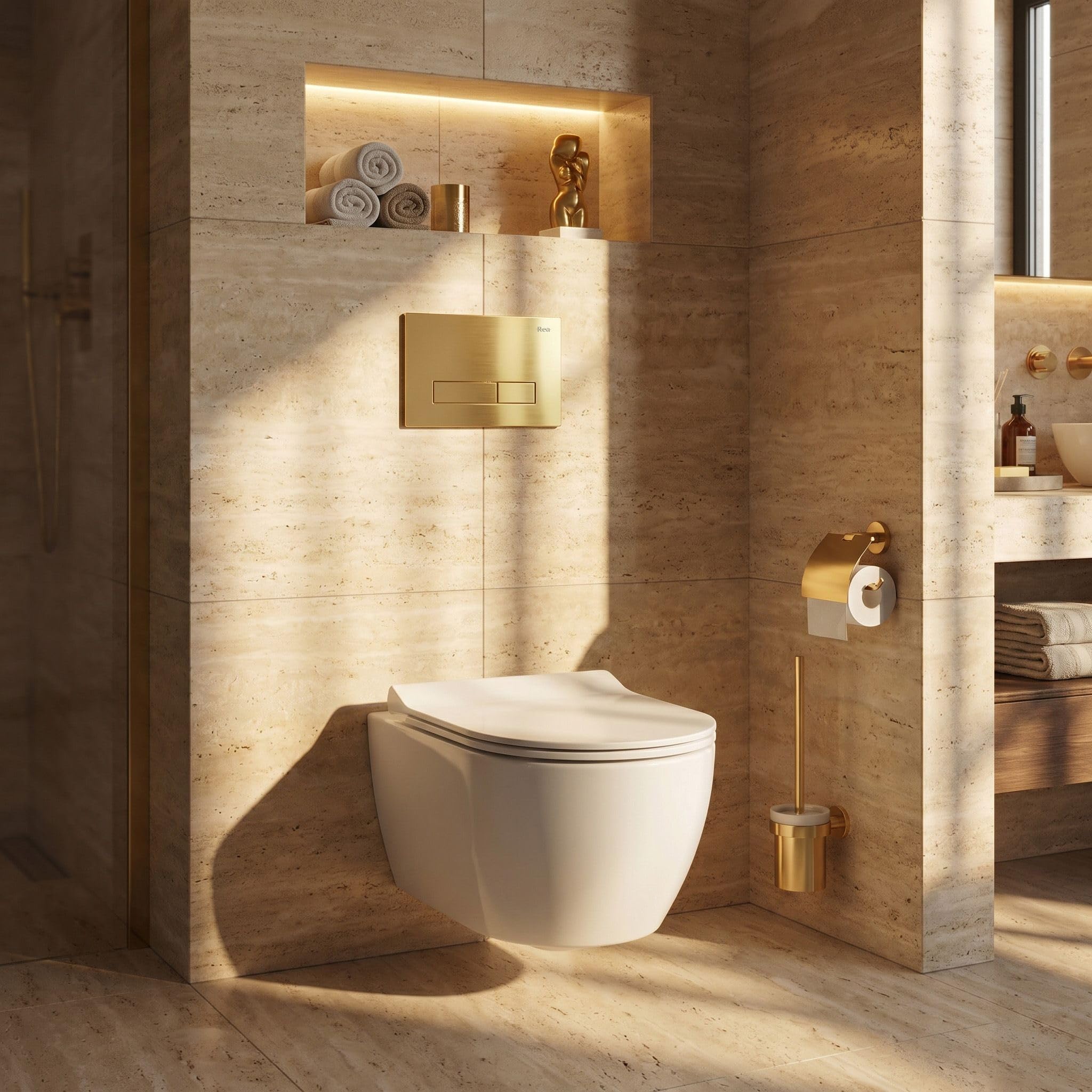 Rea - Stelaż Zestaw Podtynkowy Slim 024n Do Mis Wc Z Przyciskiem Hd Złoty - 22x35,2x106,2 cm