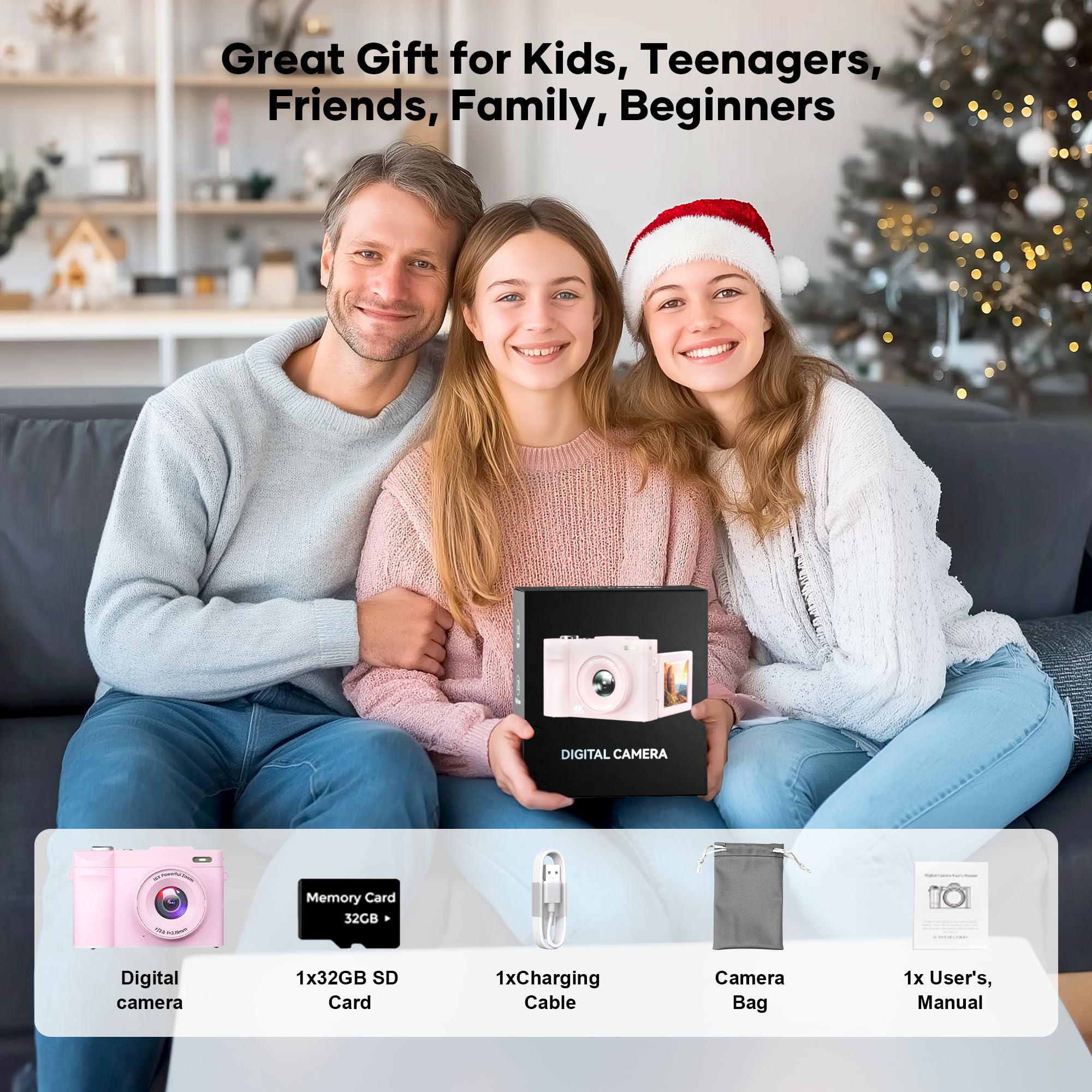 4K Digitalkamera für Fotografie Autofokus, Kompakte 50MP Kamera mit 180° Flip Screen, 16X Digitalzoom, Camara Fotografica mit 32GB Karte - Großartig für Vlogging und Lernen Fotografie