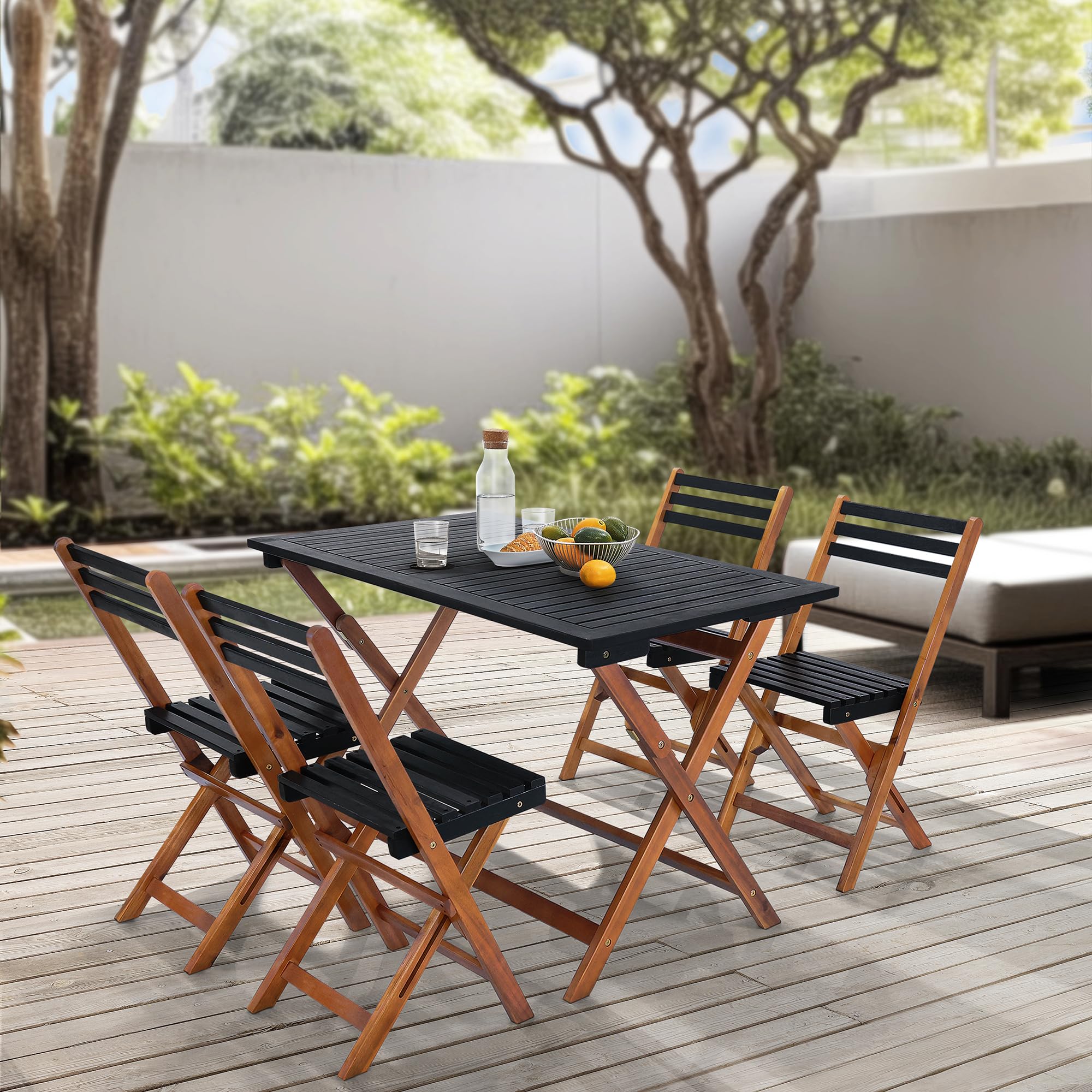 [en.casa] Set da Pranzo per Esterno in Legno di Acacia Oliato Tavolo con Piano Rettangolare e 4 Sedie Mobili Pieghevoli da Giardino Patio Terrazza