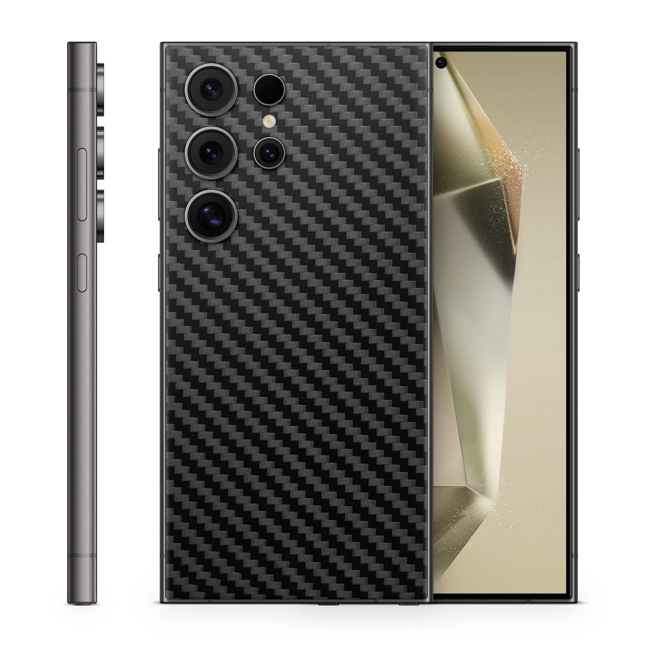 Skin adatta per Samsung Galaxy S24, S24 Plus, S24 Ultra. Adesivo posteriore per la protezione, compatibile con Fast All Case (nero carbonio, Galaxy S24 Ultra)