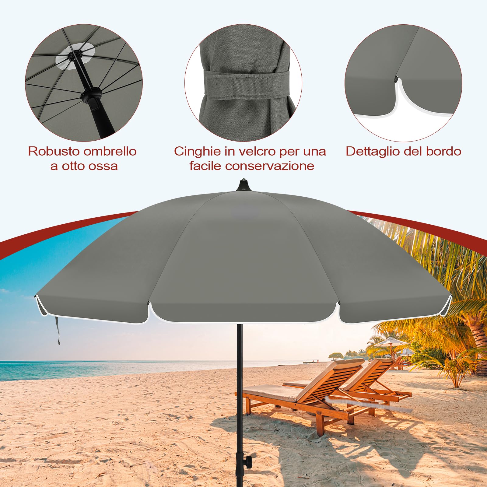 Laneetal Ombrellone da Spiaggia UV UPF 50+ φ135/155/175cm Regolabile in Altezza Portatile con Borsa