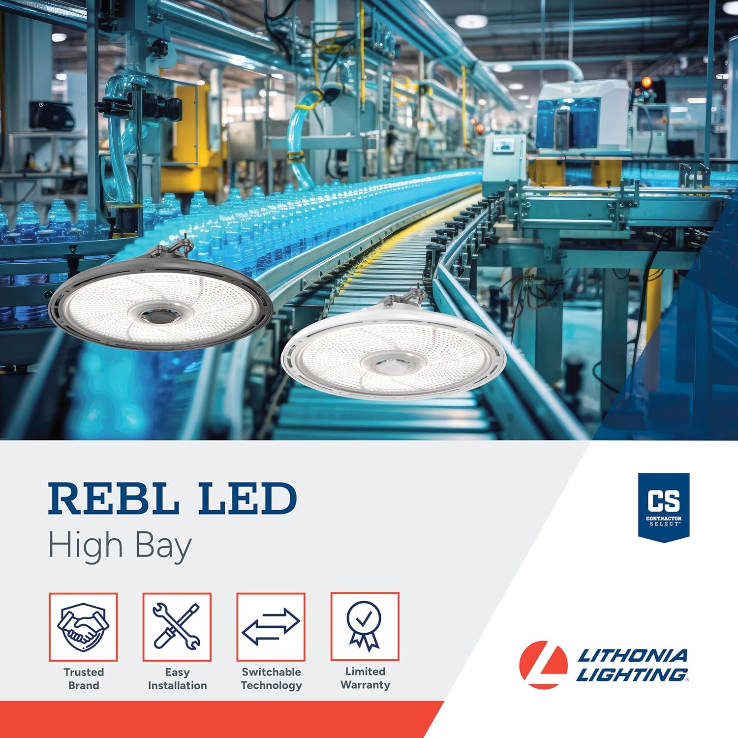 Lithonia Lighting REBL Round High Bay LED Light, 24,000/27,000/30,000 Adjustable Lumen Output, 3500K/4000K/5000K Switchable White Color Temperature, Work Light, UVOLT 120-347V, 14.6" x 7.7", Bronze