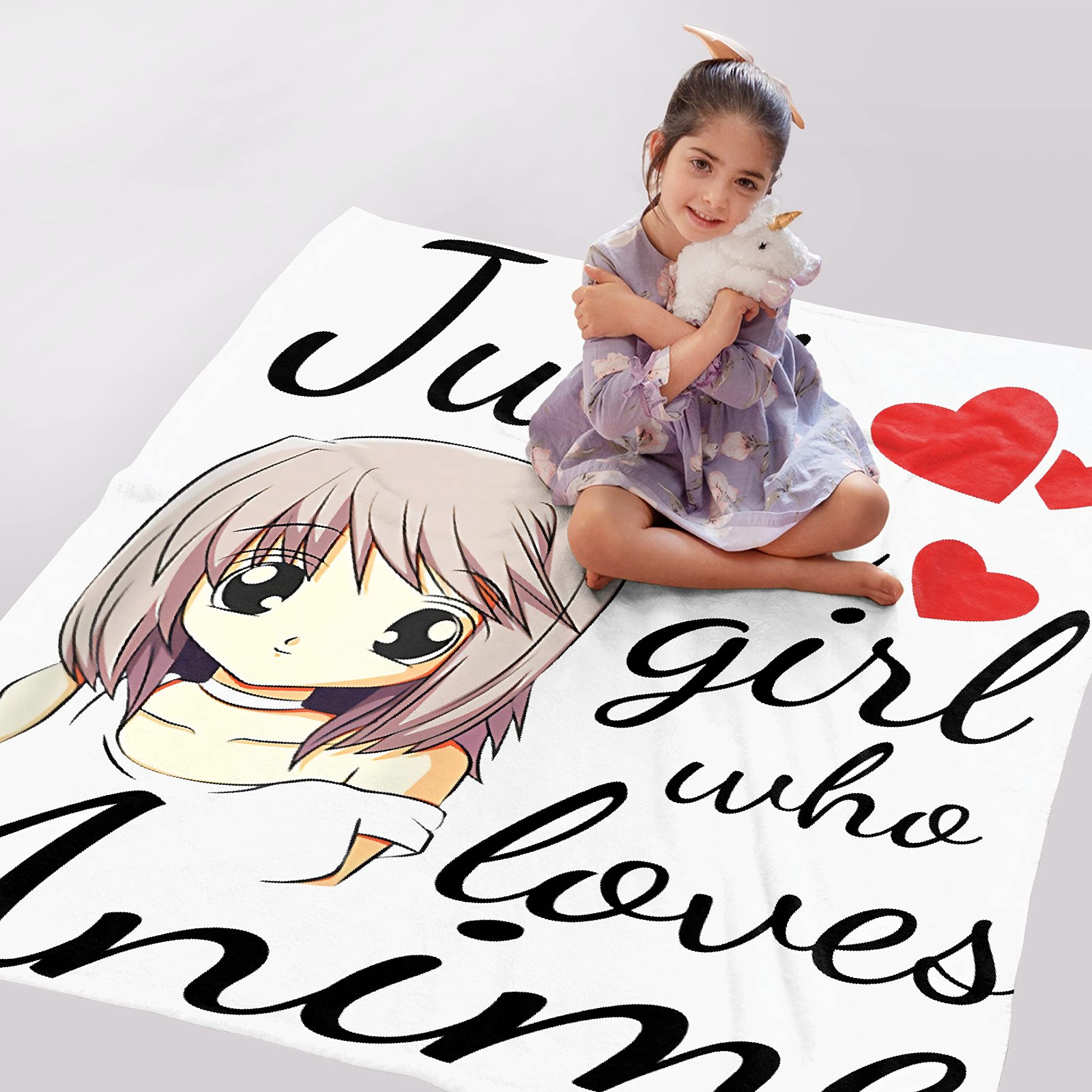 Anime-Decke 'Just A Girl Who Loves Anime' – Flanell-Fleece, 127x101 Cm, Waschbar, Für Bett, Couch & Unterwegs