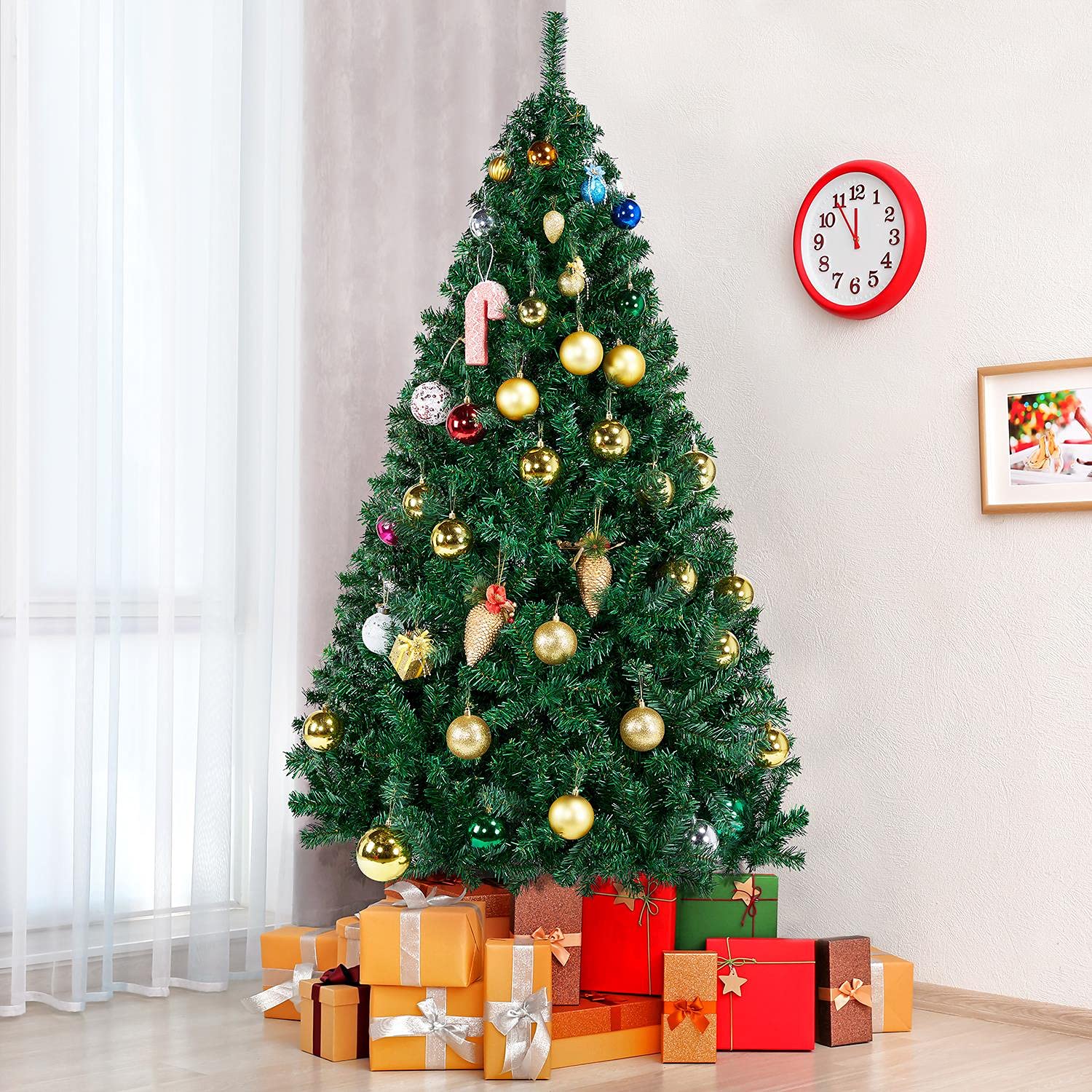 Yaheetech 183cm 1000 Puntas Árbol de Navidad Artificial Grande Adornos Nevados con Soporte Metálico Rama Navideña Decoración de Navidad Familiares para Interior Exterior