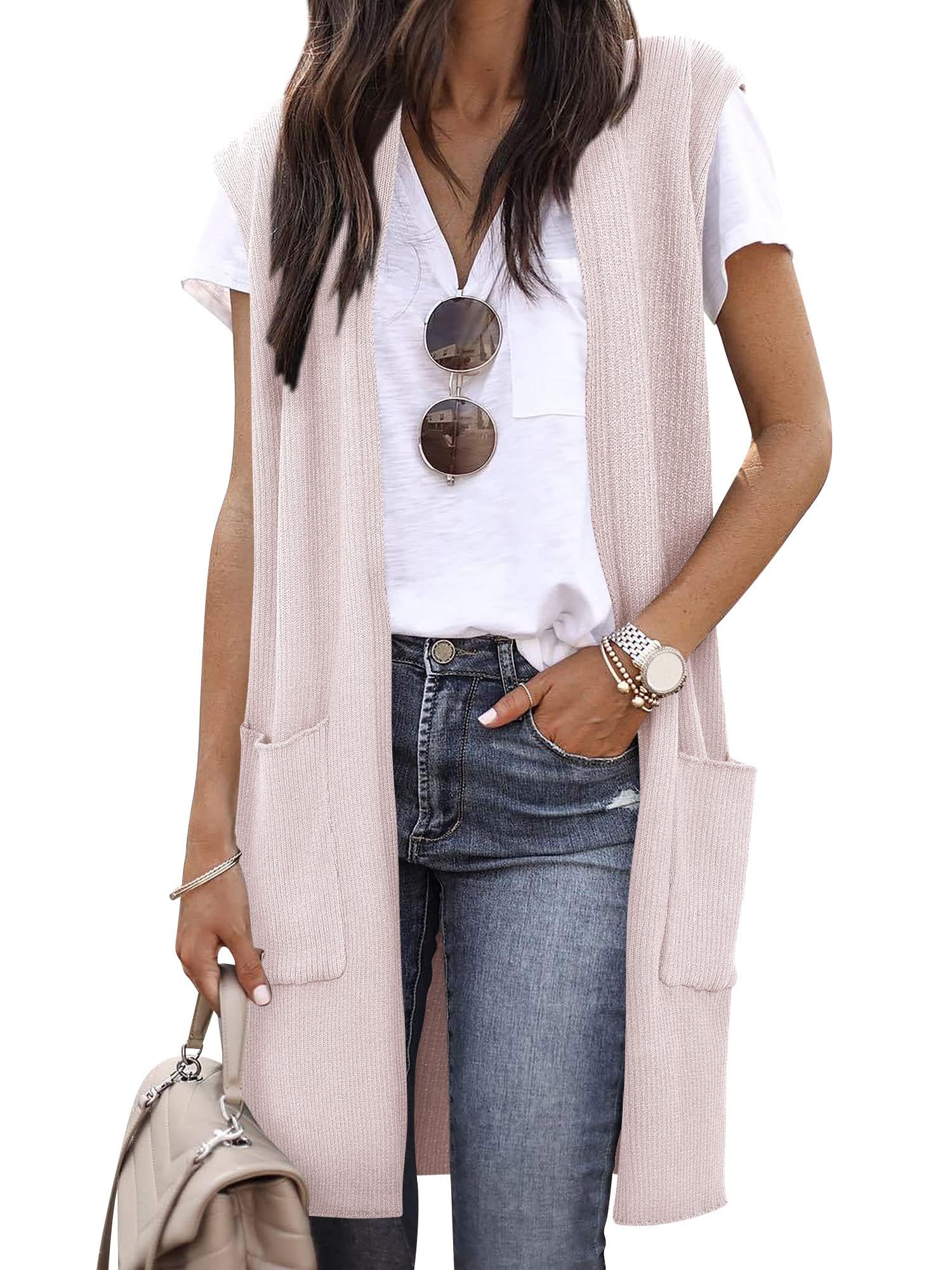 ZXZY Long Vest for Women Sleeveless Dusters Knit Cardigan Outwear Vest