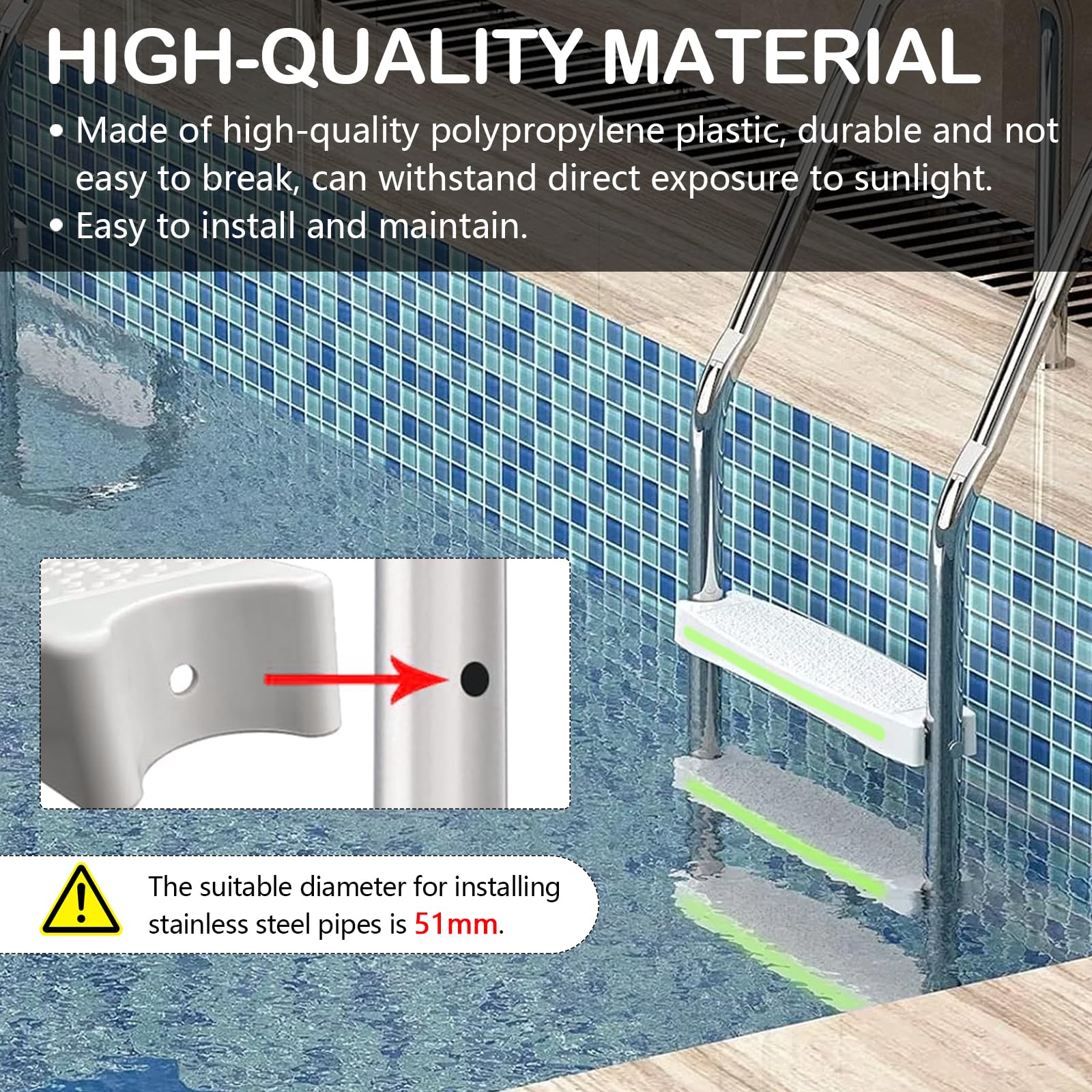 Scalini per Piscina, Gradino per Scaletta di Ricambio per Piscina 3pz Gradini per Scaletta con Strisce Riflettenti per Piscina per la Maggior Parte delle Scale Interrate e Fuori Terra