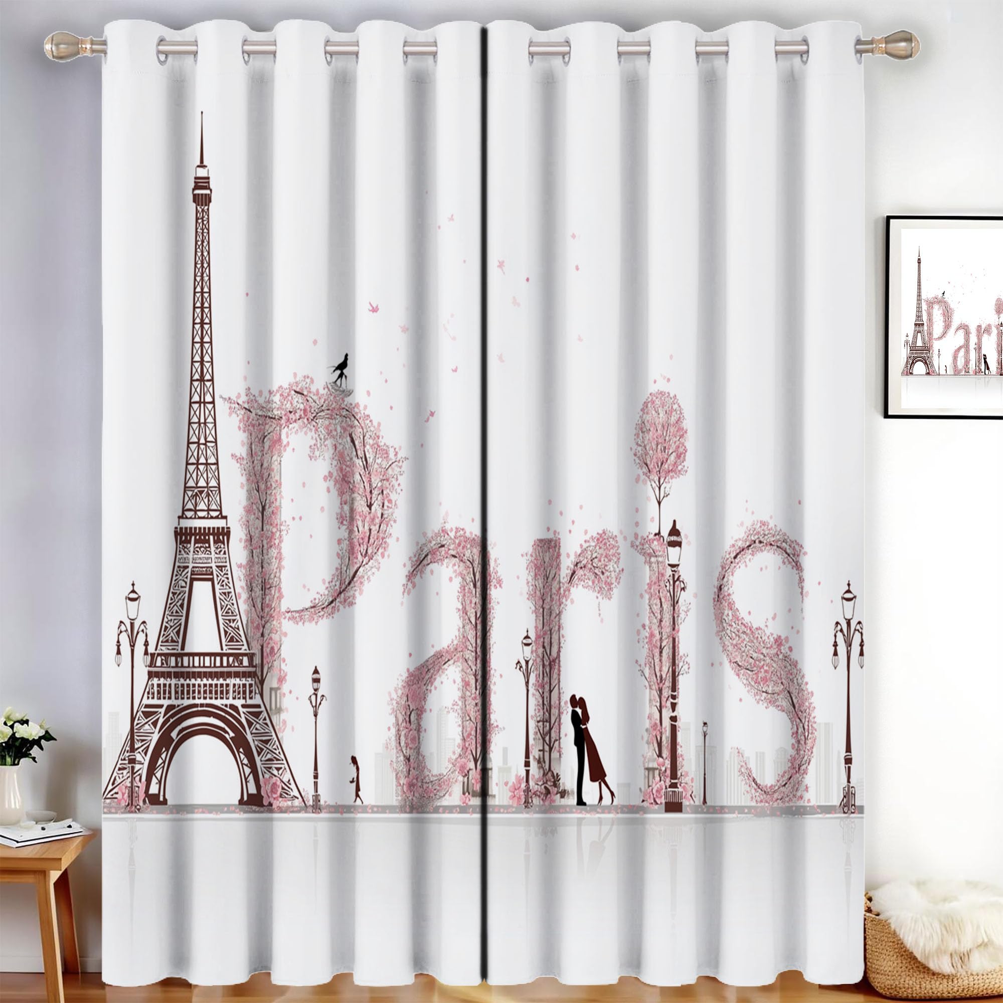 Tende Oscuranti Torre Eiffel Parigi 140 X 160 cm 2 Pannelli, Tende oscuranti Stile Artistico Francese, Riduzione del Rumore Decorazione Casa per Camera da Letto E Soggiorno, Bianco