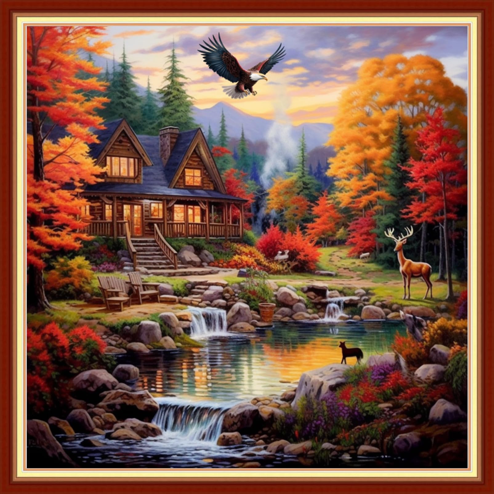 DMCVIVR Stamped Cross Stitch Kits for Beginners Adults Needlepoint Kits for Beginners Embroidery Kits for Adults Crossstitch Kit for Beginners 11CT-Autumnal Scenery 18x18 inch