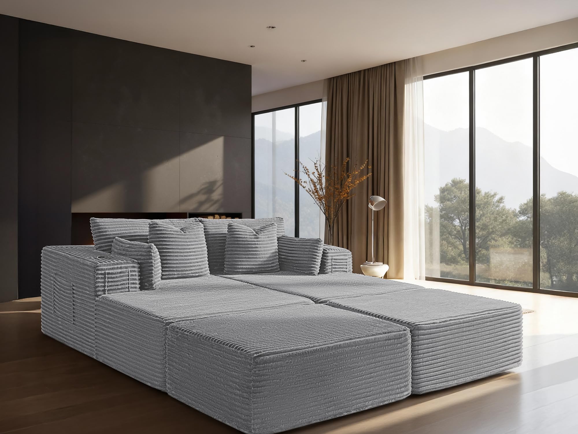72" Cloud Sectional Couch, Comfort Sleep Sofa for Living Room, Extra Deep Seats No Assembly, Minimalist Modular Couch, Corduroy (Light Grey, Extend Loveseat Chaise)