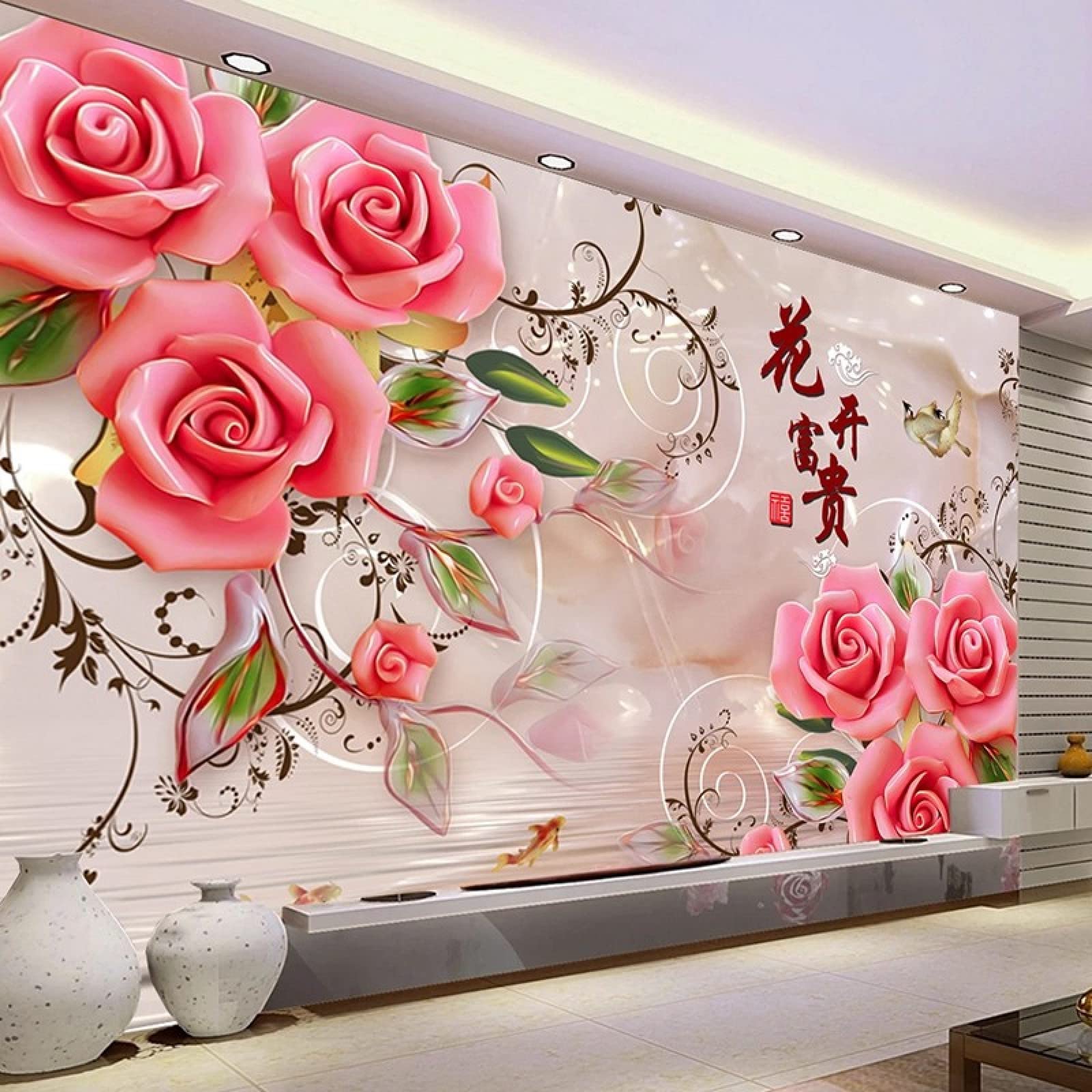 Adesivi murali Floreali Rosa alla Moda 240X150Cm, Adesivi murali per cameretta dei Bambini, Rimovibili, autoadesivi, Decalcomanie artistiche in Vinile, Decorazioni per la casa Fai da Te, SOG