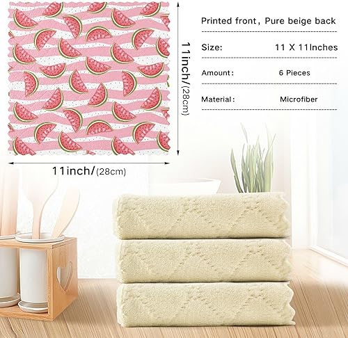 Miniatura 4 de Pink Sweet Watermelon Stripes Quality Decor Microfiber Cleaning Cloths Absorbent 6 Pack Cooking Towels Reusable for Bathroom Sink
