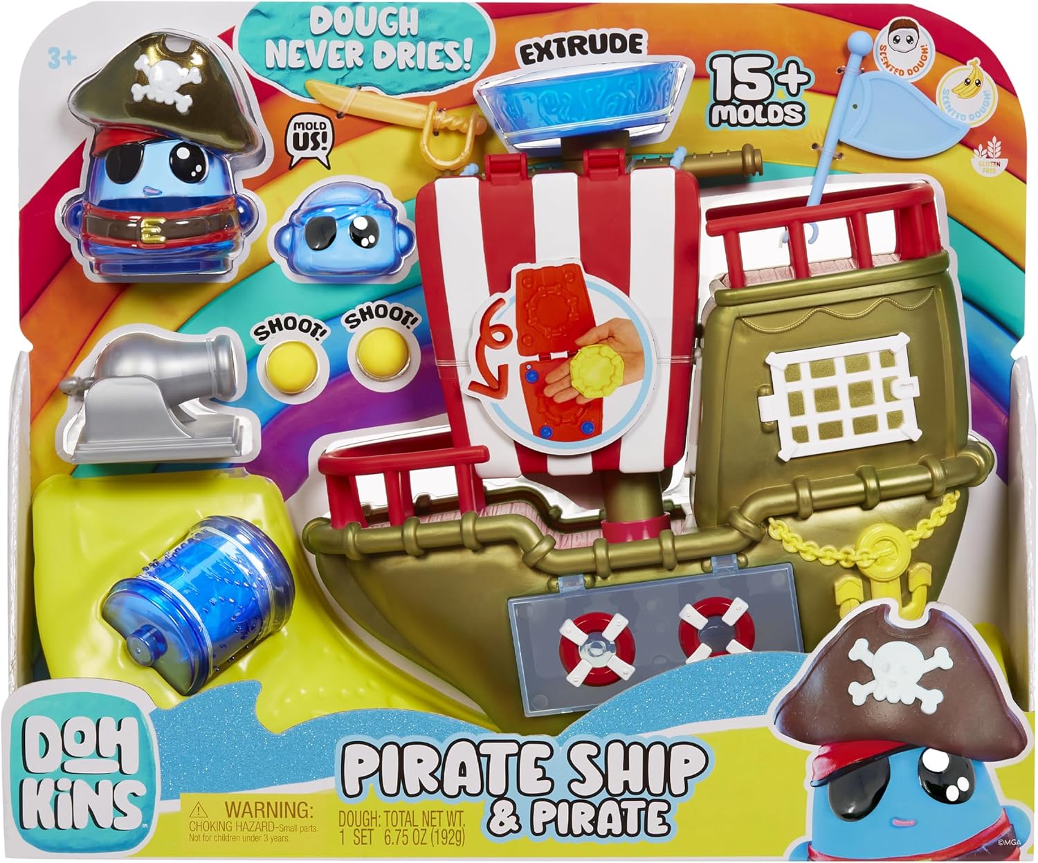 DohKins Pirate Ship Playset & Pirate – Modelling Clay That Never Dry Out Gluten Free, Suitable for Collectors & Children from 3 Years