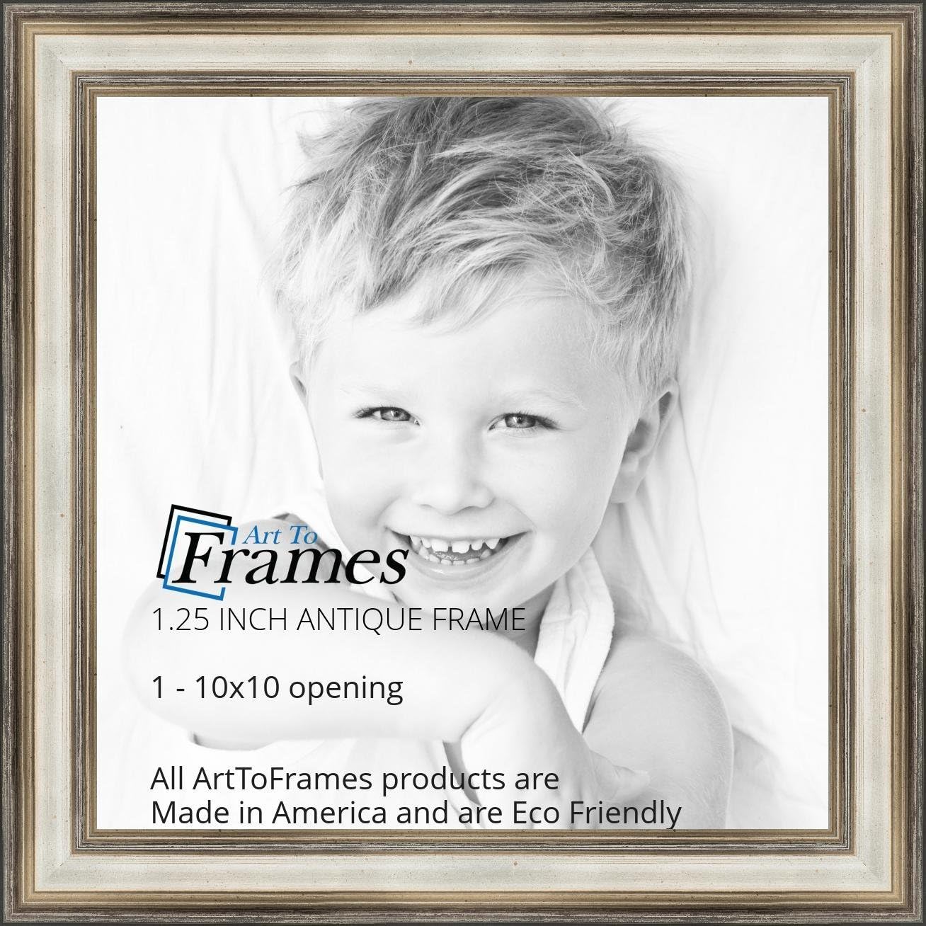 ArtToFrames 10x10 Inch Silver Picture Frame, This 1.25 Inch Custom Wood Poster Frame is Antique Silver Panel - Comes with Regular Glass and Corrugated Backing (WOMD8981-10x10)