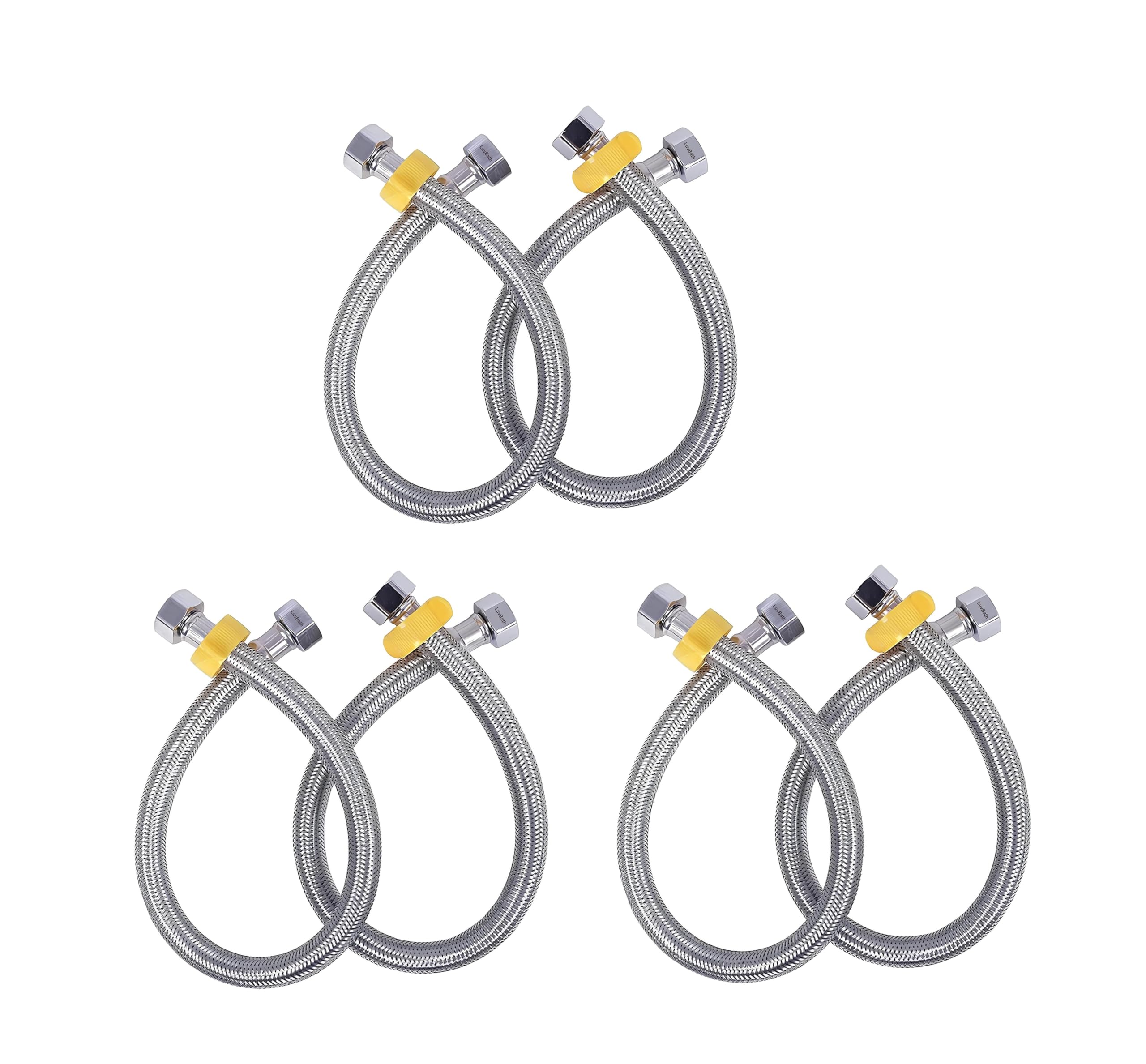 SS 304 Stainless Steel Geyser Connection Pipe Set 1.5 Feet, 18 Inchs | Flexible Hot & Cold Water Geyser Pipes | Heavy Duty Tap & Washbasin Connection Pipe | Leak Proof Bathroom Water Hose (Pack of 6)