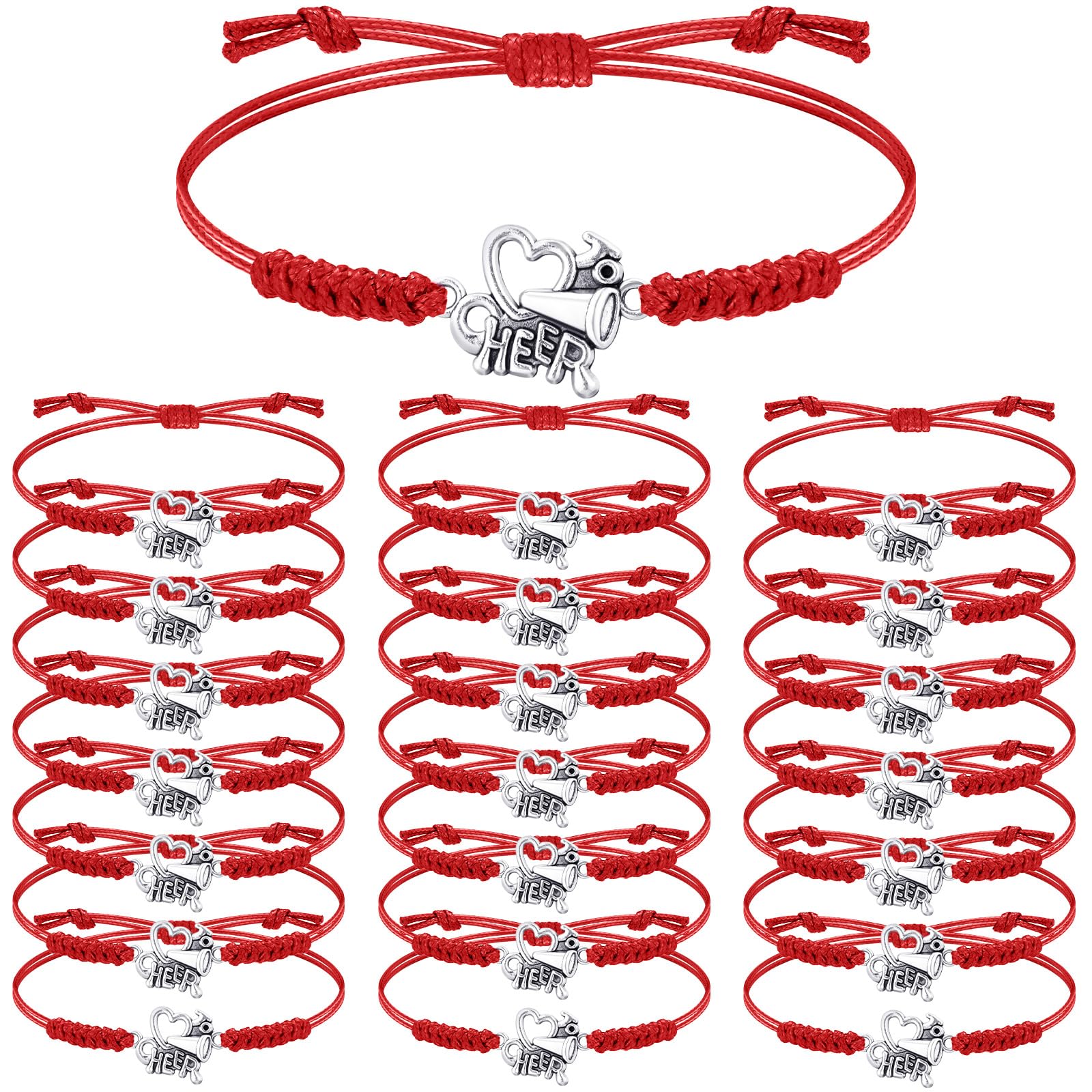 Rtteri 20 Pcs Cheerleader Gifts Cheer Bracelet Girls Charm Bracelet Adjustable Cheerleader Gifts For Cheer Team Jewelry Accessories Bulk