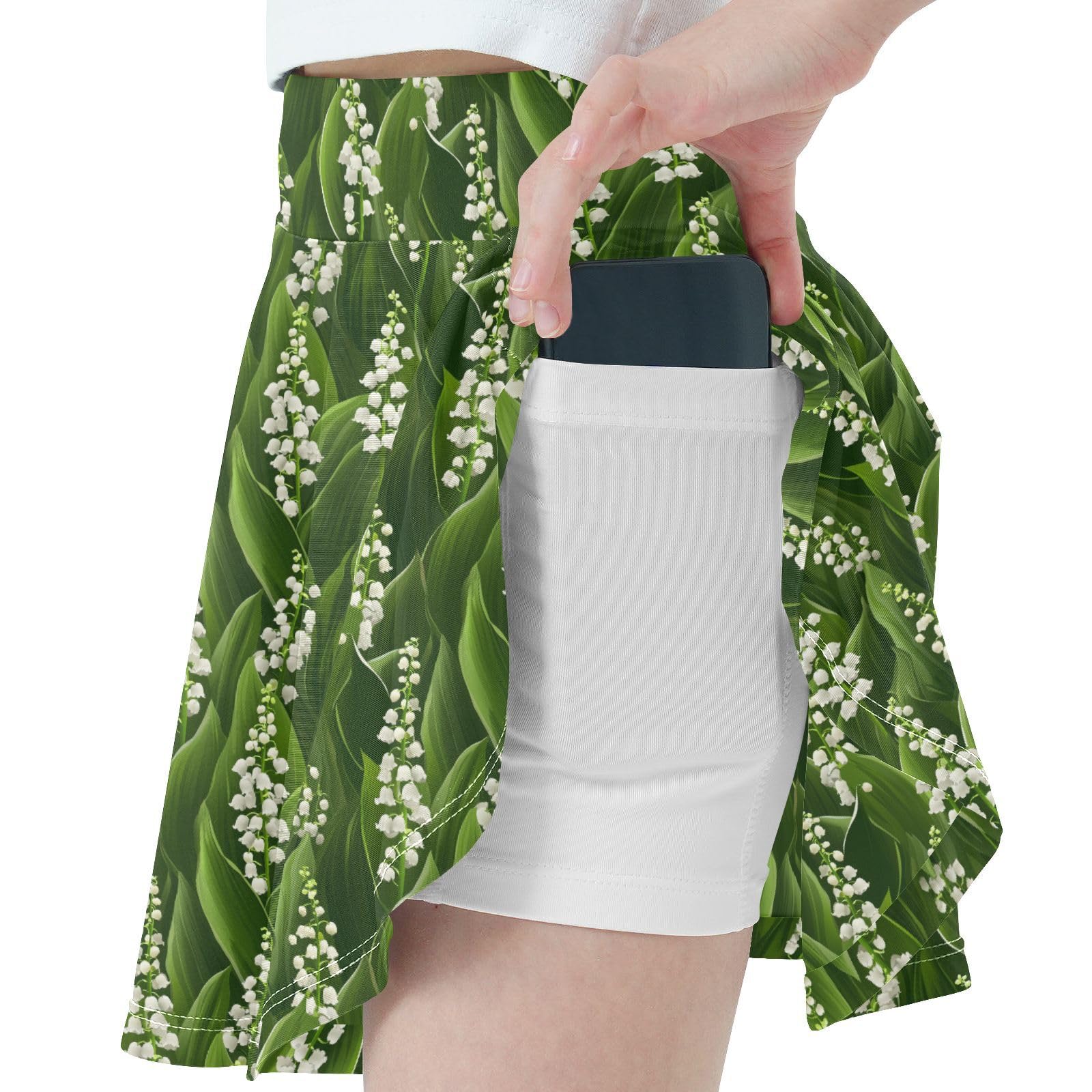 Lily of Valley Flowers Girls Athletic Skirt with Built-in Shorts Pleated Skirt for Kids with Pockets Flowy Skort for Little Girl