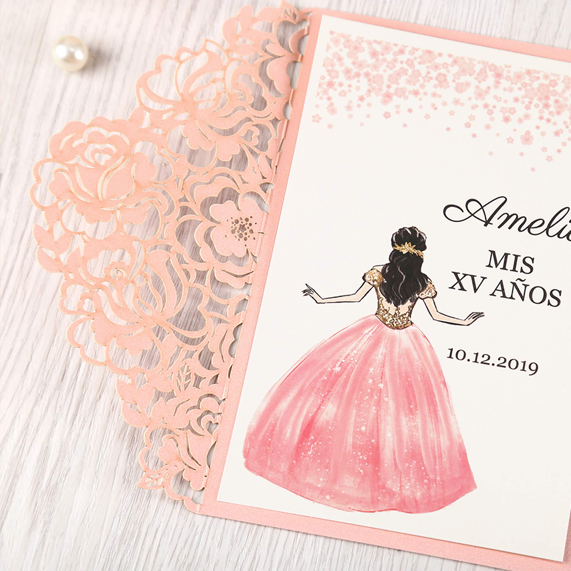 DORISHOME 4.7x7 Inch 50PCS Blank Pink Quinceanera Invitations Kit Laser