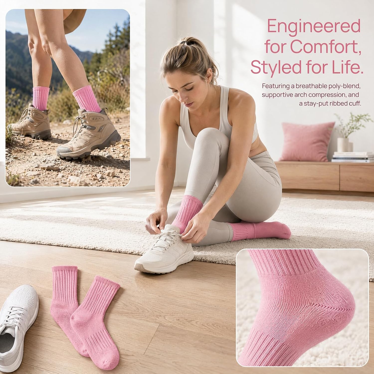 10/20 Pairs Crew Athletic Socks for Women Moisture Wicking Cushion Crew Socks for Sport Running Traveling