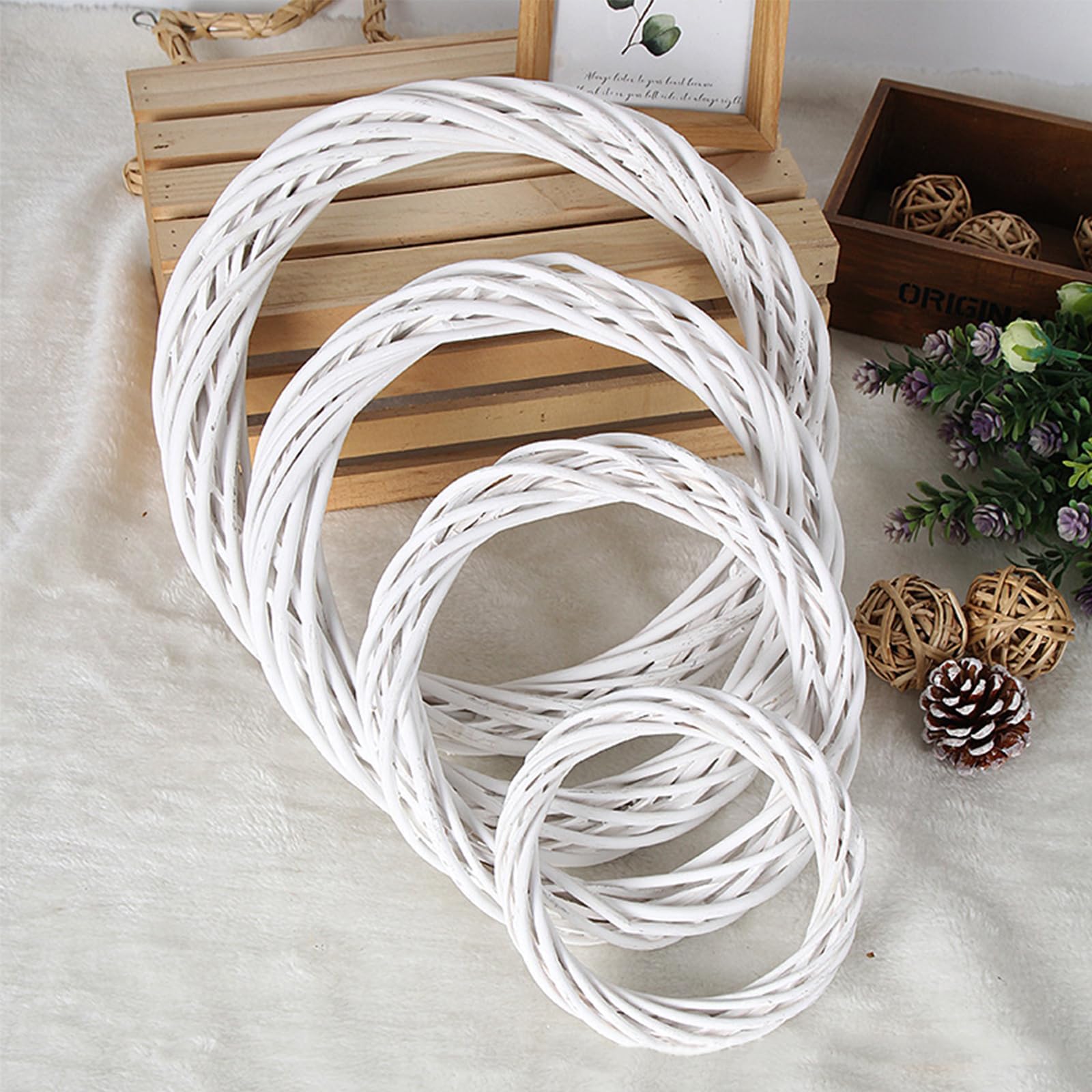4PCS Natural Rattan Wreaths for DIY Craft, Front Door Wreaths for Summer/Spring, Wicker Wreath Ring for Thanksgiving Halloween Wall Decor, New Year Christmas Wreath Making Supplies, 15+20+30+40cm