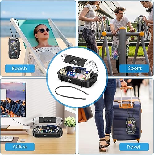 Miniatura 5 de AMIR Caja de seguridad impermeable, caja de seguridad para llaves con código, caja de seguridad de viaje personal antirrobo con cadena extraíble,